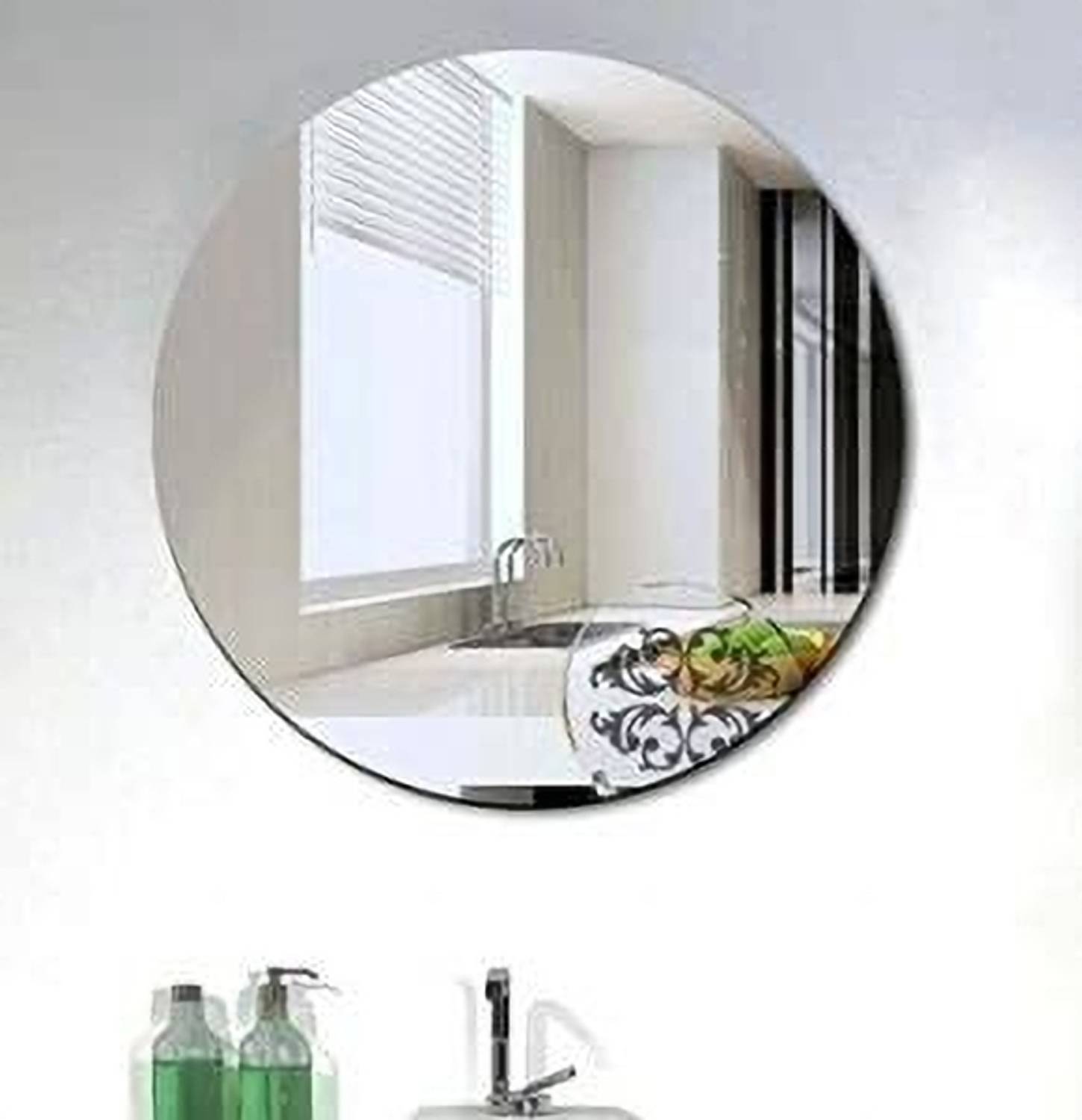 ARYAANSH Glass Wall Mirror Easy-to-Install with Double-Sided Tapes 9INC ROUND Mirror Bathroom Mirror