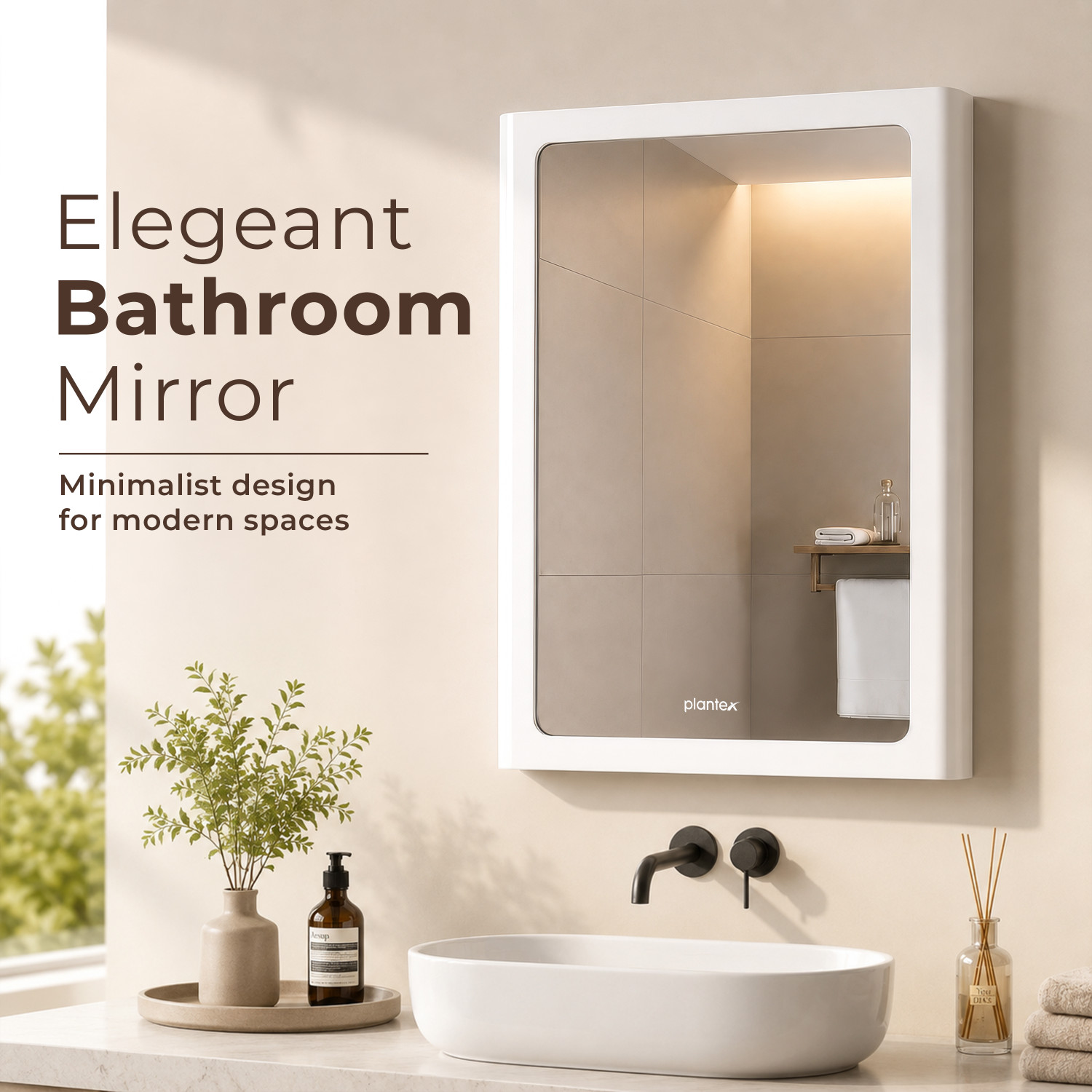 Image of Plantex Mirror with Frame /Looking Glass with ABS Frame /Mirror for Home /Bathroom-18x14 In Bathroom Mirror