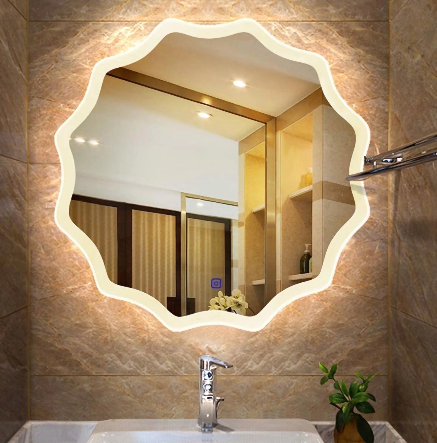 Image of ARC homes & memorials 3D Modern Designed Circular Wall Mounted 24*24 inch & triple light Lighted Mirror