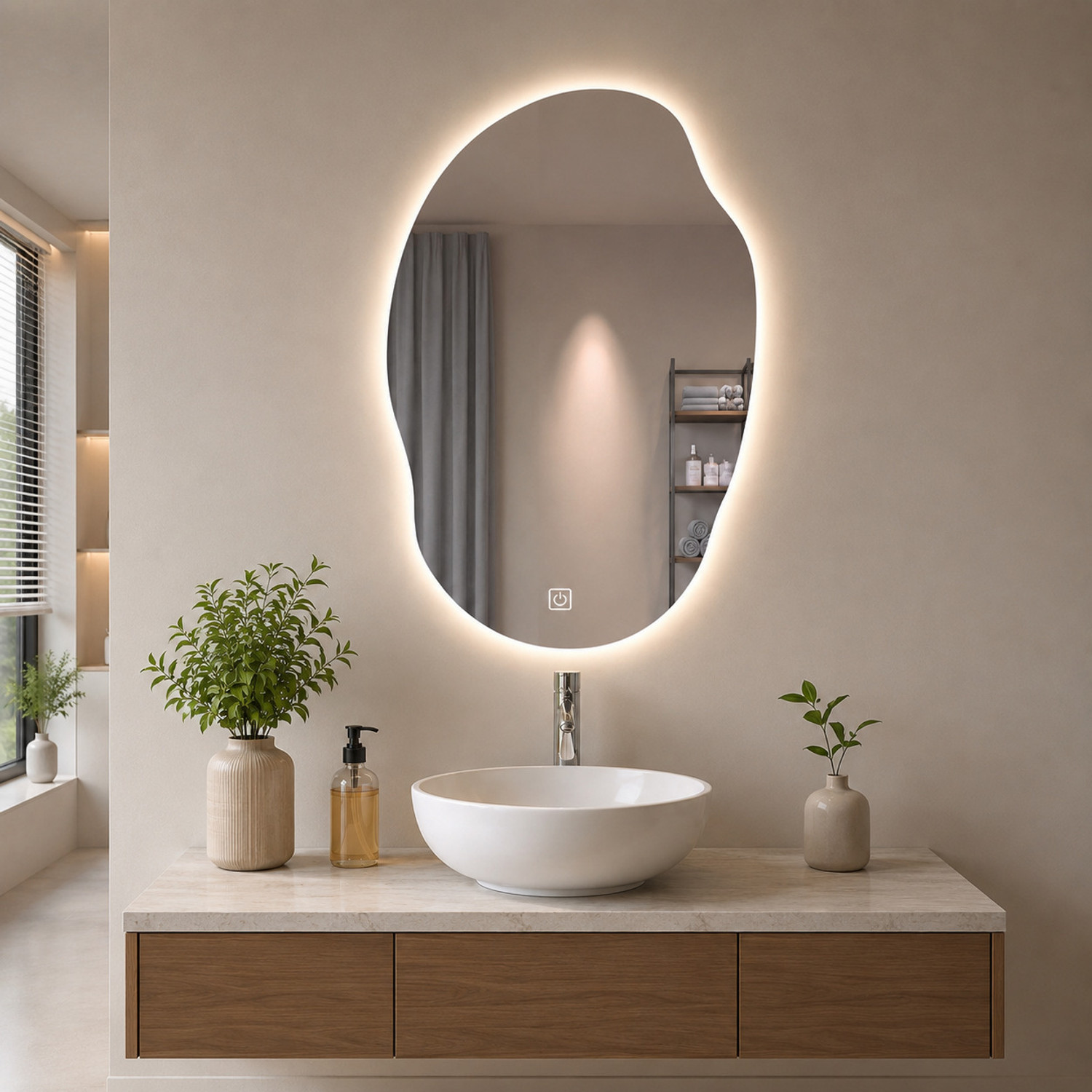 Image of LUPPRA 18x24 Inch Irregular Pebble Shape LED Bathroom Mirror