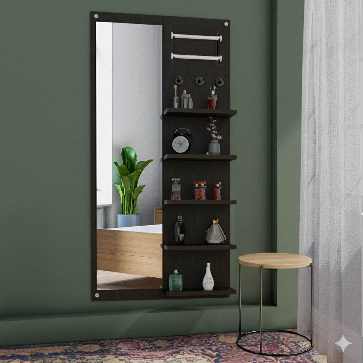 Image of SOAMI; CARVING THE FUTURE OF WOODS SOAMI CARVING THE FUTURE OF WOOD MIRROR WITH SHELF Engineered Wood Dressing Table