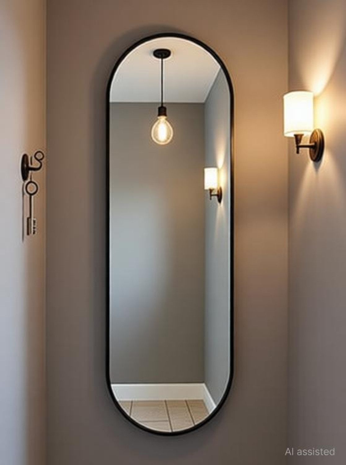 Image of Rworld 9 inchINCH BY 18 inch INCH.. No screw , Easy stick , Long oval Bathroom Mirror (Oval) Bathroom Mirror