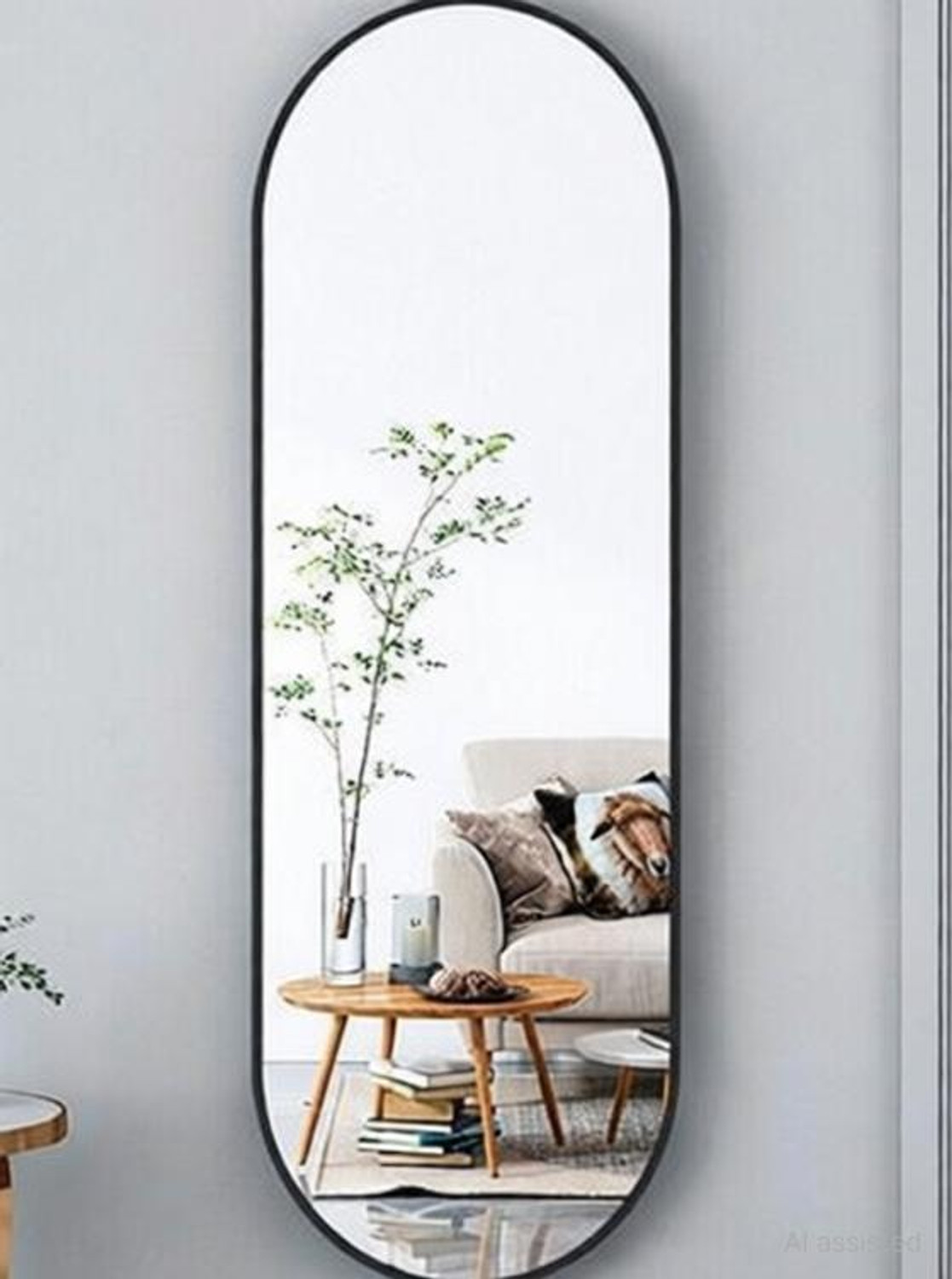 Image of Rworld 9 inchINCH BY 18 inch INCH.. No screw , Easy stick , Long oval Bathroom Mirror (Oval) Bathroom Mirror
