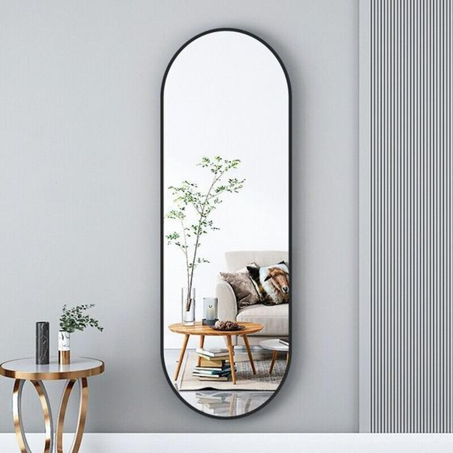 Image of Rworld 9 inchINCH BY 18 inch INCH.. No screw , Easy stick , Long oval Bathroom Mirror (Oval) Bathroom Mirror