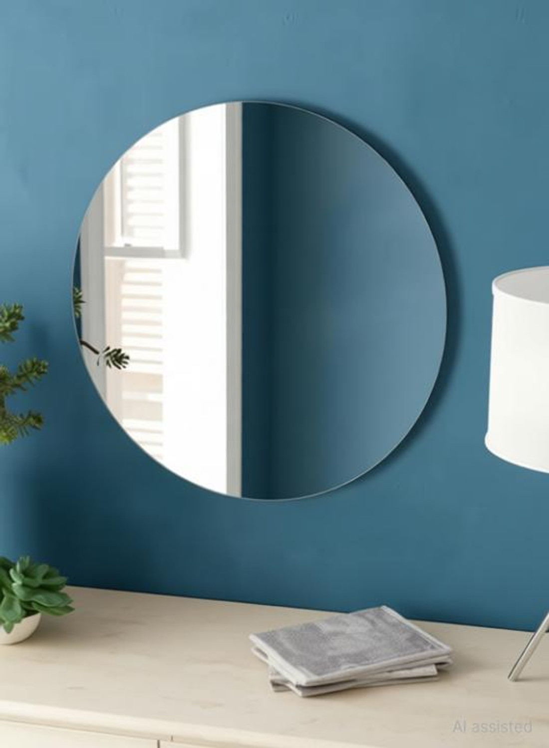 Image of AG CRAFTS NO DRILL REQUIRE, EASILY STICK Decorative Mirror (Round)Bathroom Mirror 12 inch Bathroom Mirror