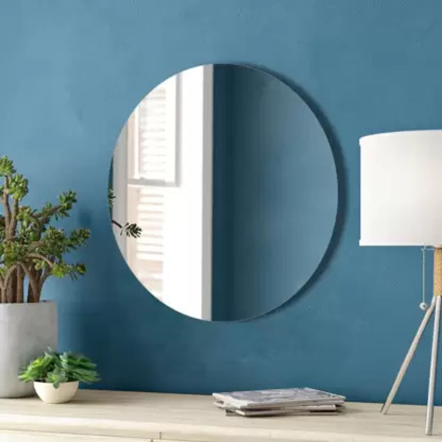 Image of AG CRAFTS NO DRILL REQUIRE, EASILY STICK Decorative Mirror (Round)Bathroom Mirror 12 inch Bathroom Mirror
