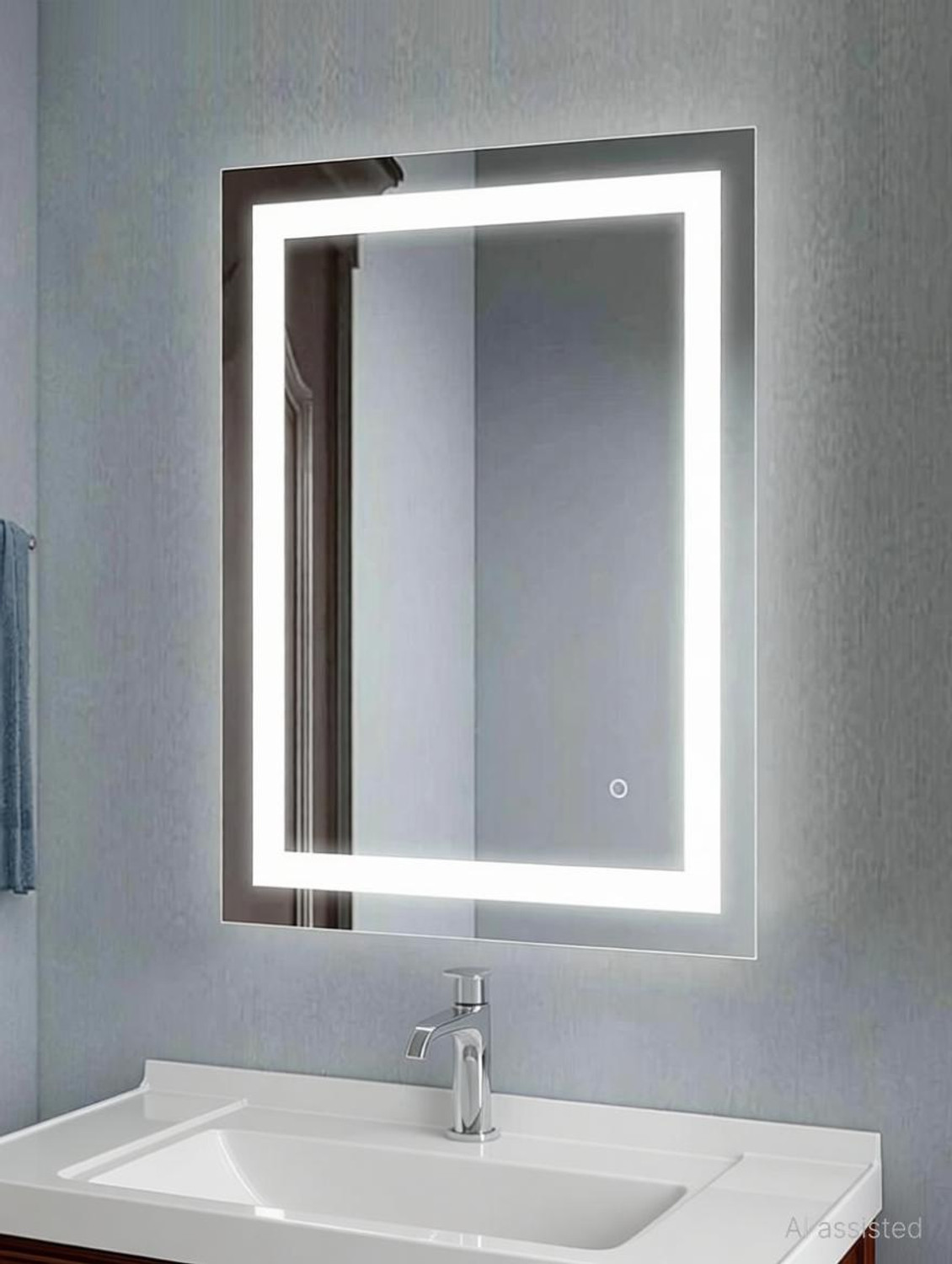 Image of windowera LED Mirror with Touch Sensor, 15 Inch x 18 Inch Wall Mount, 3 Light Effects Bathroom Mirror