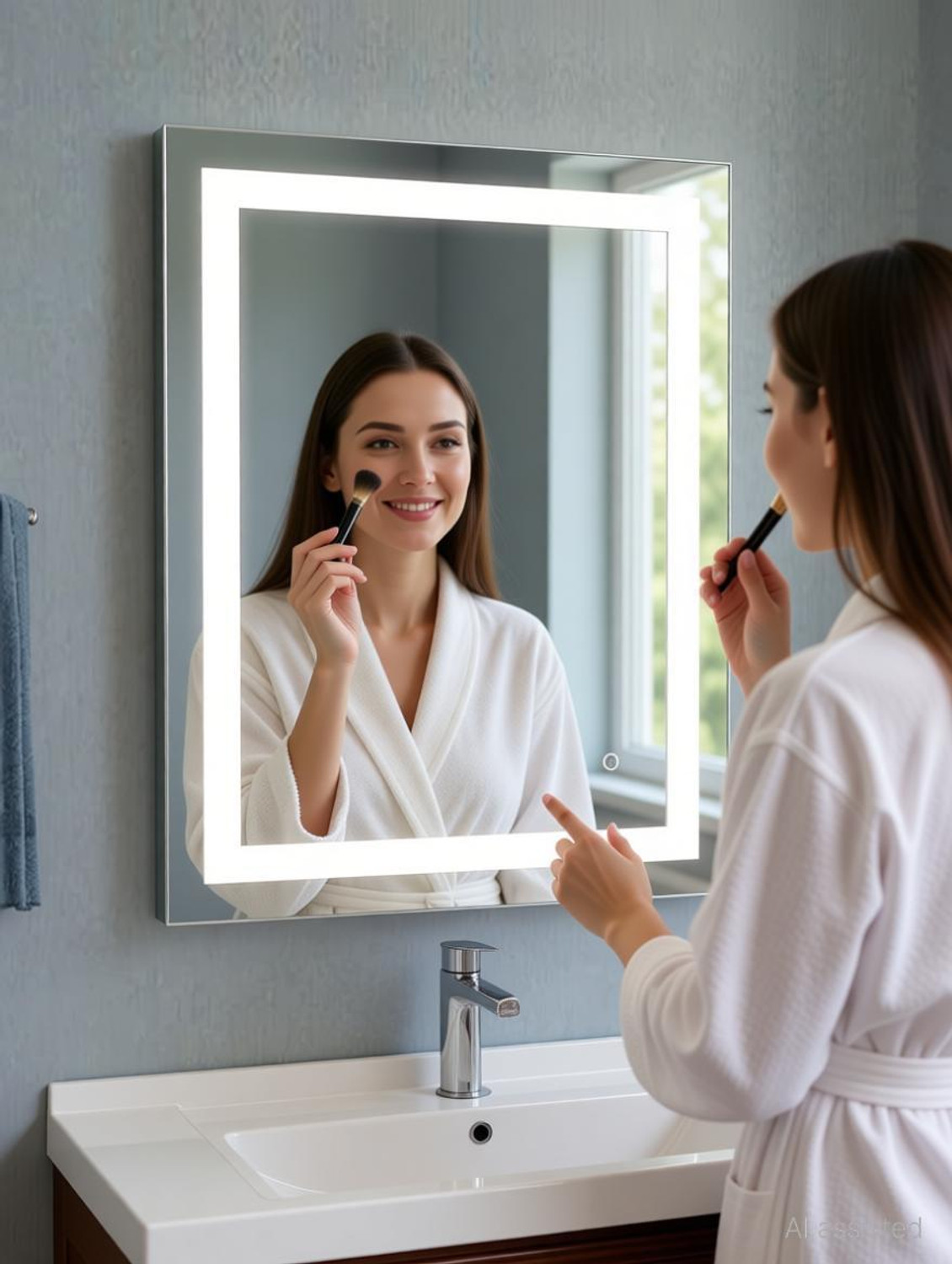 Image of windowera LED Mirror with Touch Sensor, 15 Inch x 18 Inch Wall Mount, 3 Light Effects Bathroom Mirror