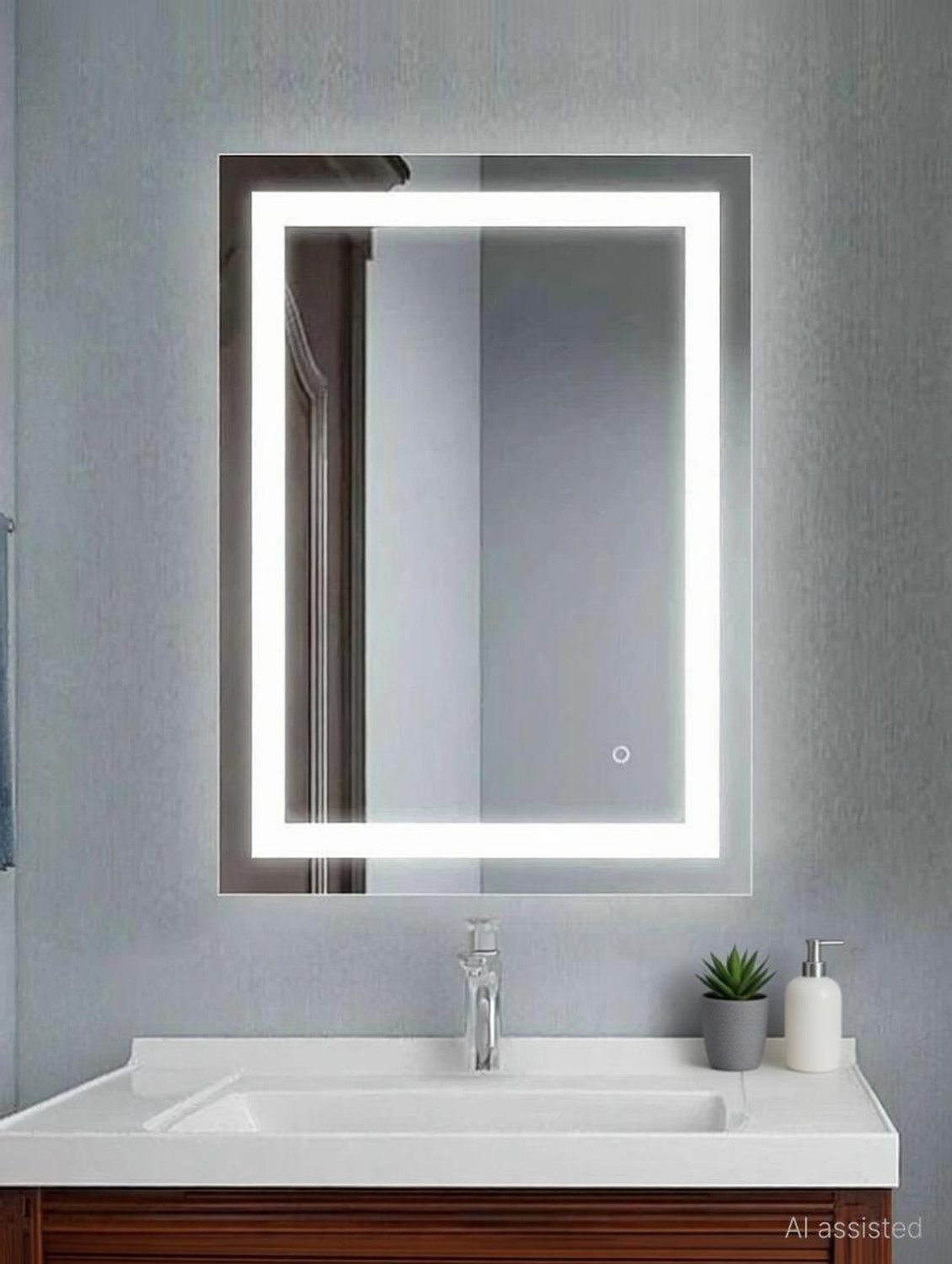 Image of windowera LED Mirror with Touch Sensor, 15 Inch x 18 Inch Wall Mount, 3 Light Effects Bathroom Mirror