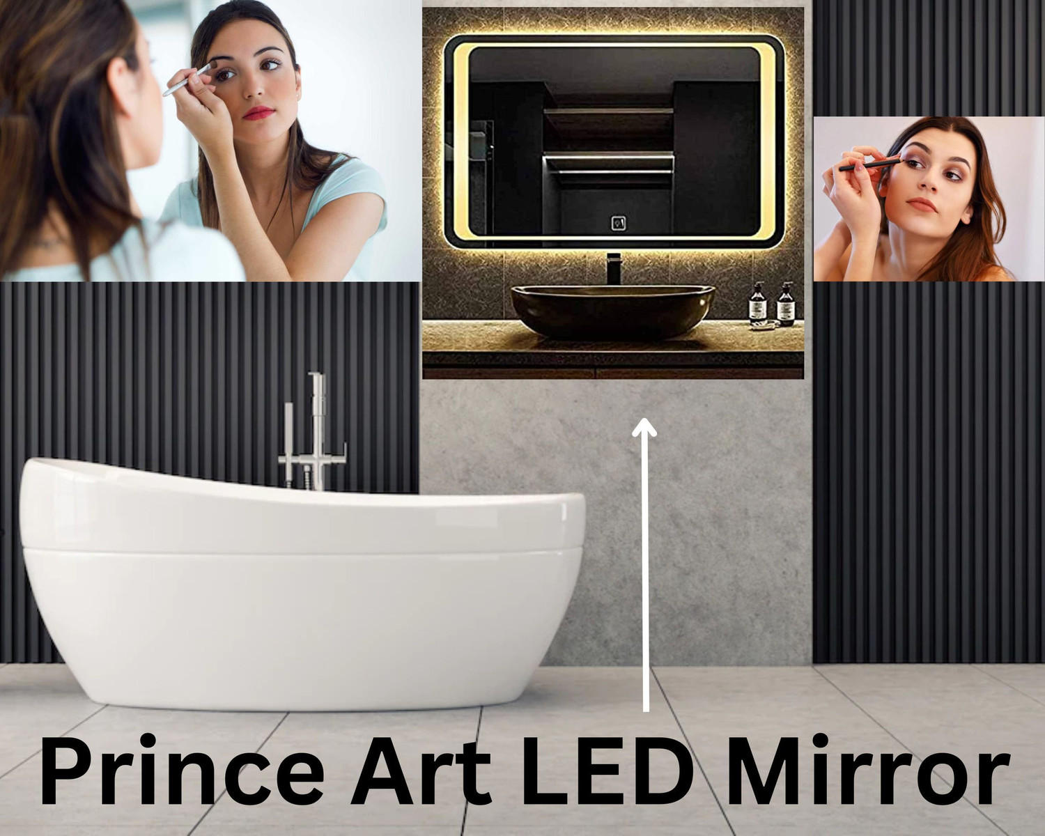 Image of PRINCE ART 18x24 Inch LED Wall Mirror Glass with Touch Sensor Lights for Home Decor HD27 Bathroom Mirror