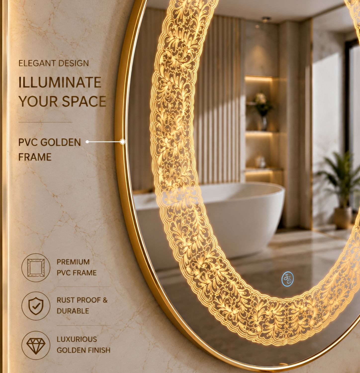 Image of luminatri 18x24 Inch Oval LED Wall Mirror Glass with Touch Sensor Lights Decorative Mirror Bathroom Mirror