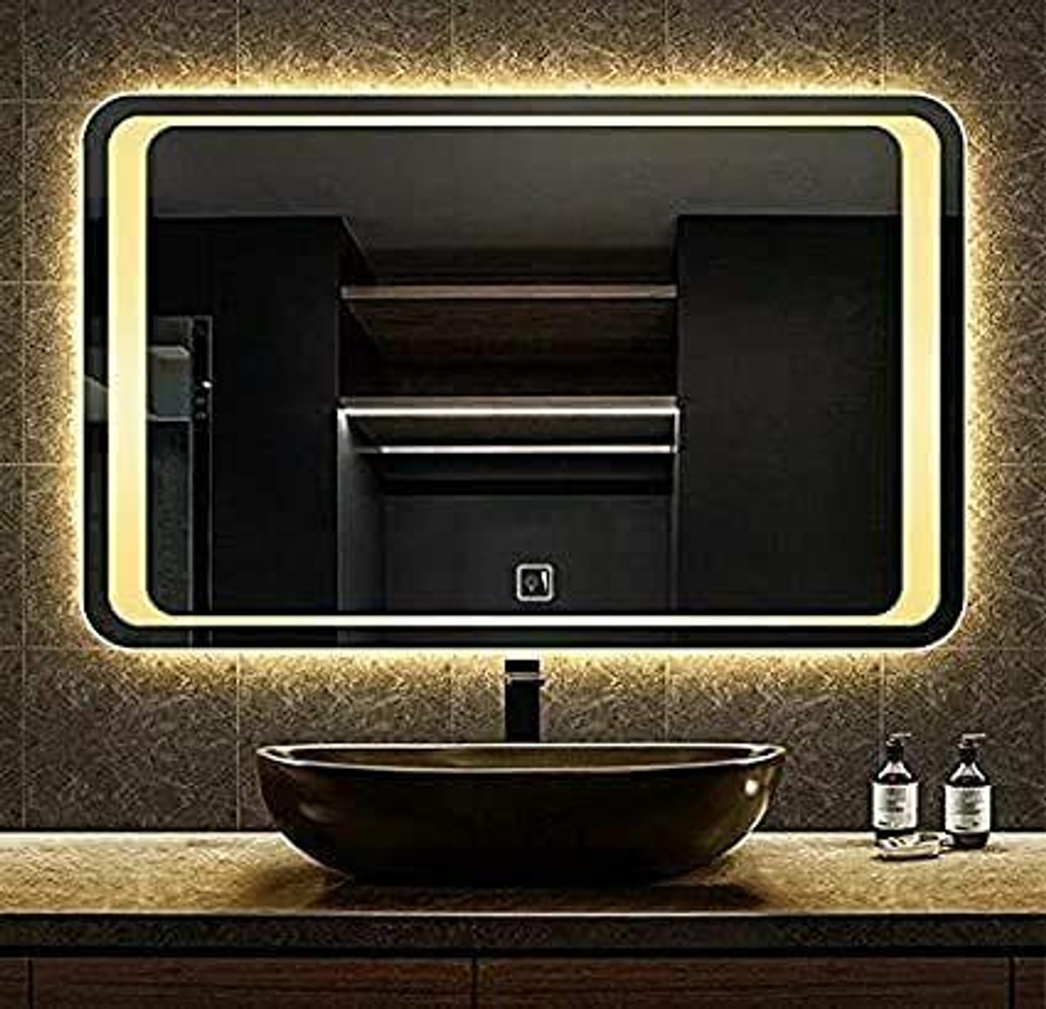 Image of PRINCE ART 18x24 Inch LED Wall Mirror Glass with Touch Sensor Lights for Home Decor HD27 Bathroom Mirror