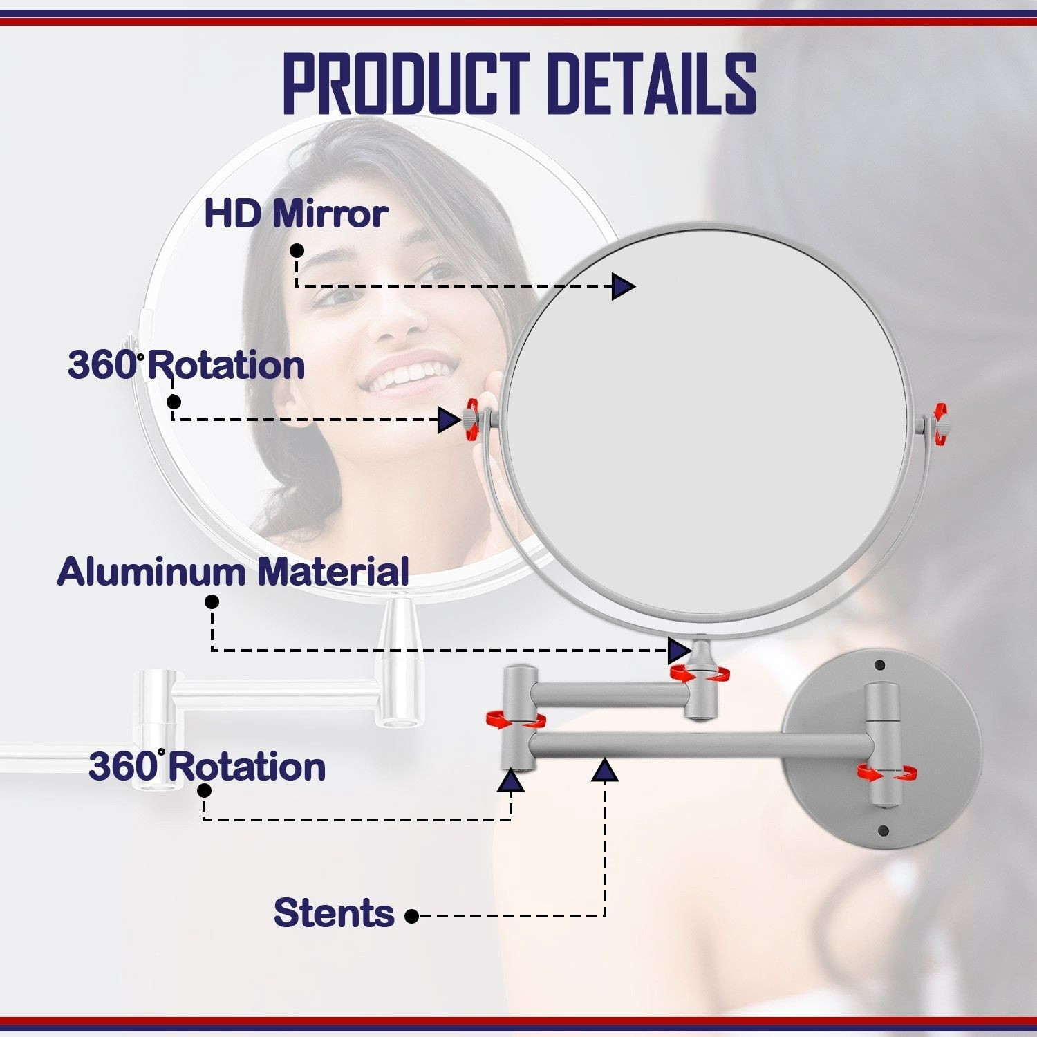 Image of LACOPINE Wall Mounted Double Sided 3x Mirror, Extendable Arm For Bathroom & Grooming Magnifying Mirror (Round Finish : Matte)