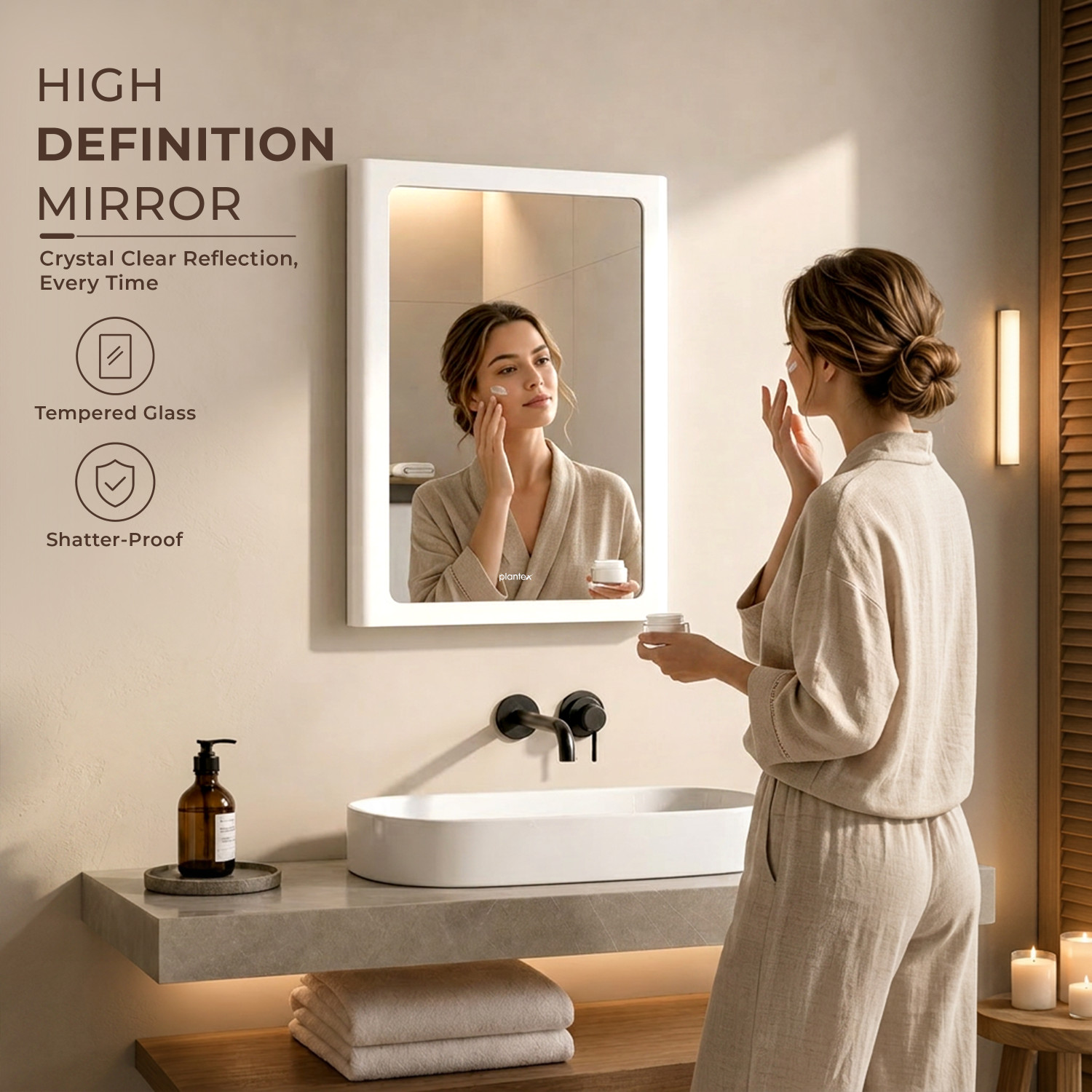 Image of Plantex Mirror with Frame /Looking Glass with ABS Frame /Mirror for Home /Bathroom-18x14 In Bathroom Mirror
