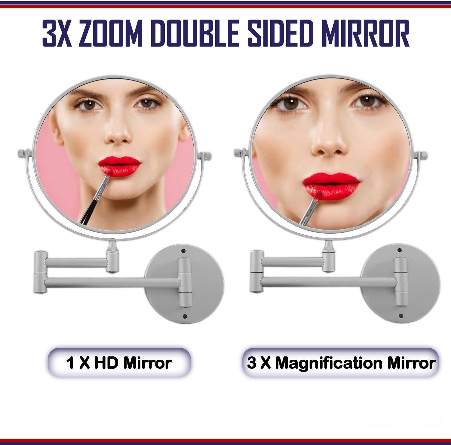 Image of LACOPINE Wall Mounted Double Sided 3x Mirror, Extendable Arm For Bathroom & Grooming Magnifying Mirror (Round Finish : Matte)