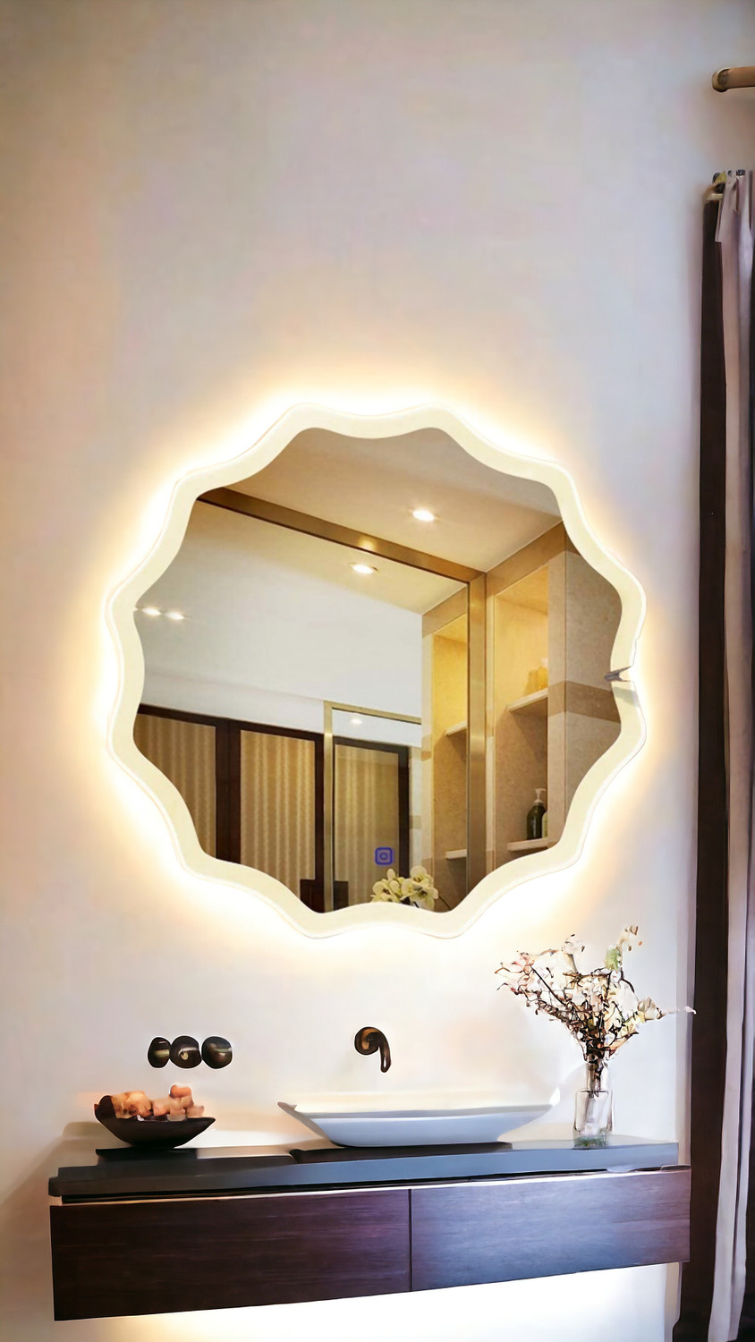 Image of ARC homes & memorials 3D Modern Designed Circular Wall Mounted 24*24 inch & triple light Lighted Mirror