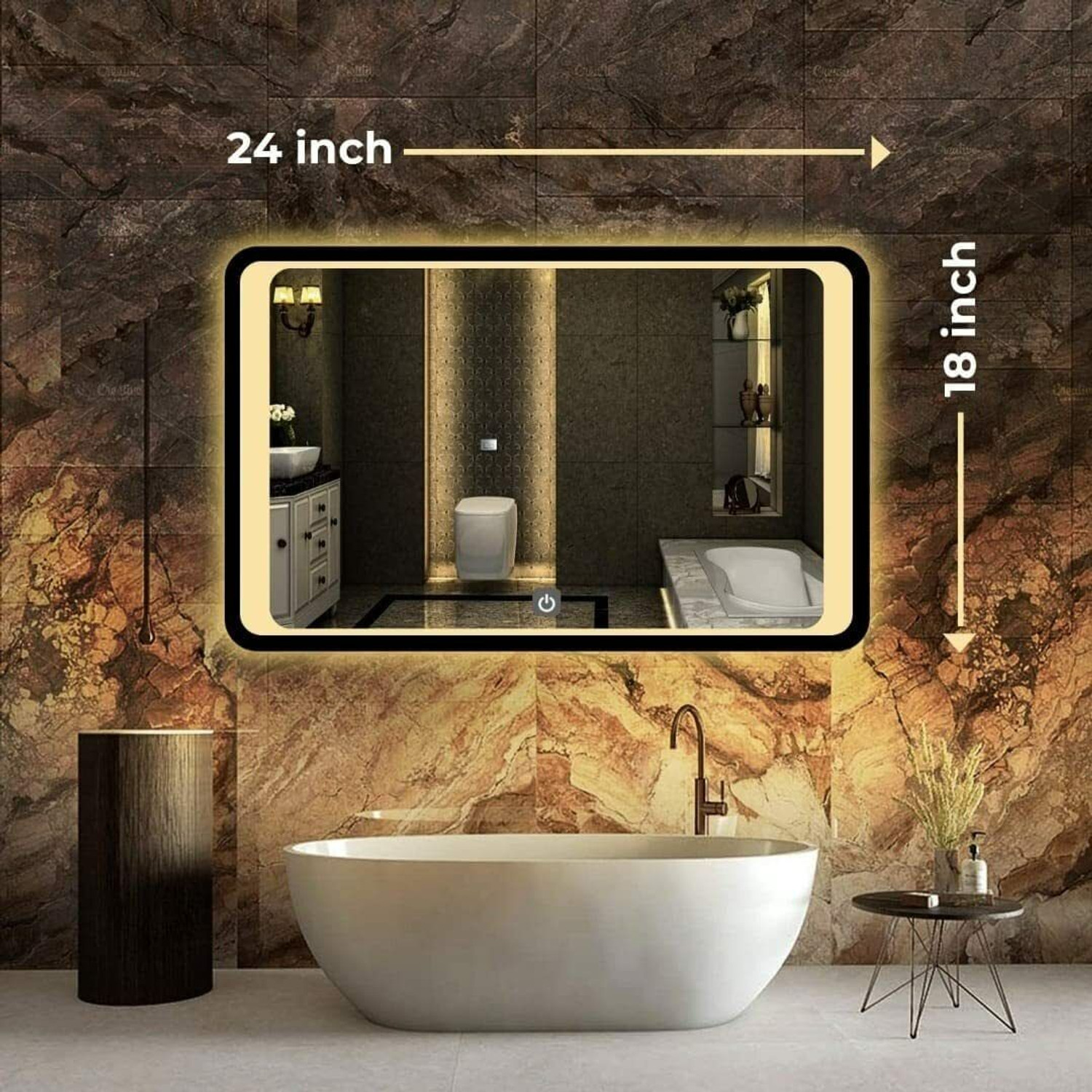 Image of PRINCE ART 18x24 Inch LED Wall Mirror Glass with Touch Sensor Lights for Home Decor HD27 Bathroom Mirror