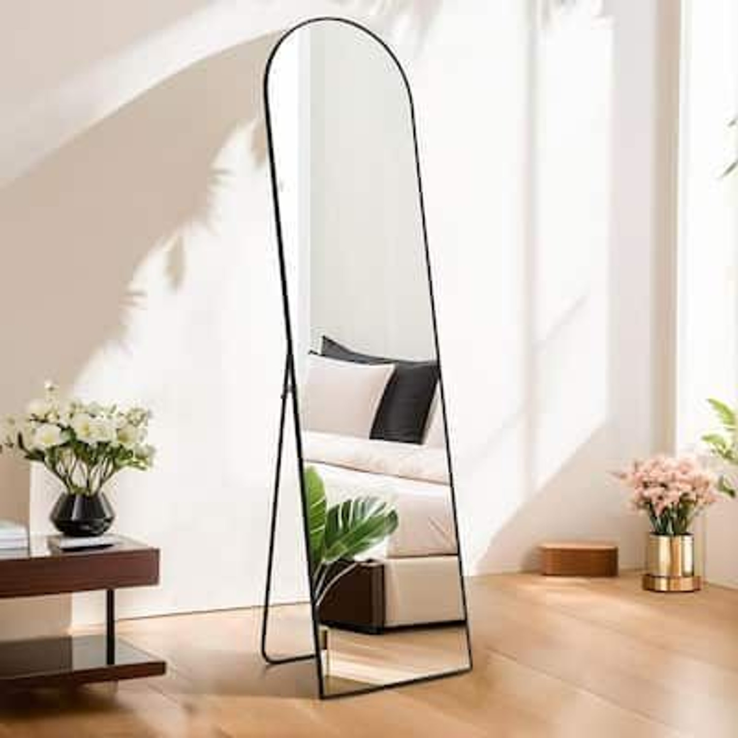 Image of Hariglass 5Ft Wavy Full Length Standing Mirror For Bedroom Dressing (White) Decorative Mirror