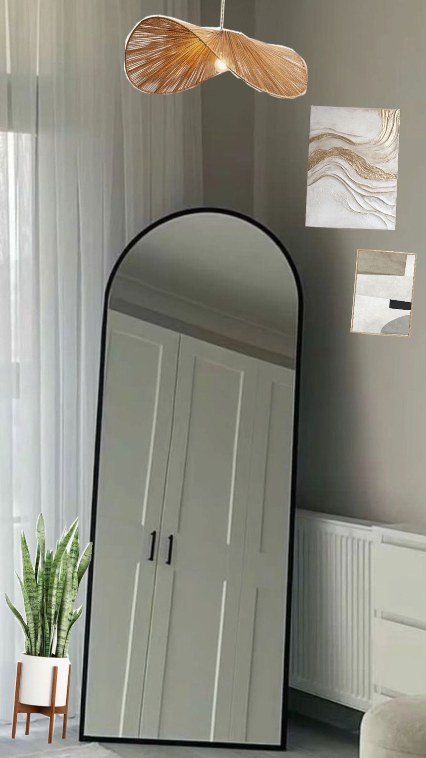 Image of Hariglass 5Ft Wavy Full Length Standing Mirror For Bedroom Dressing (White) Decorative Mirror