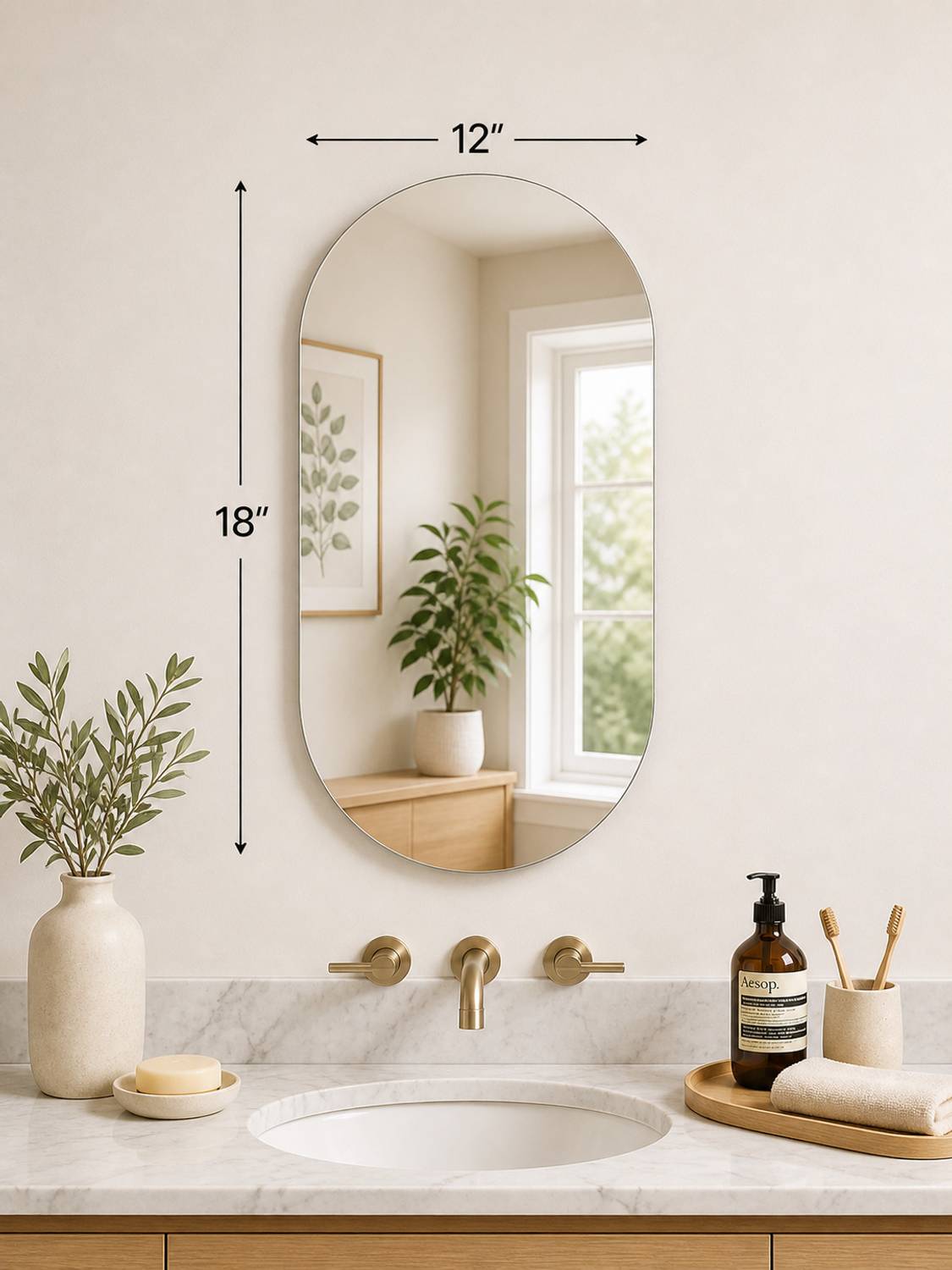 LUPPRA 12x18 Inches Frameless Capsule Wall Mirror - Image 3