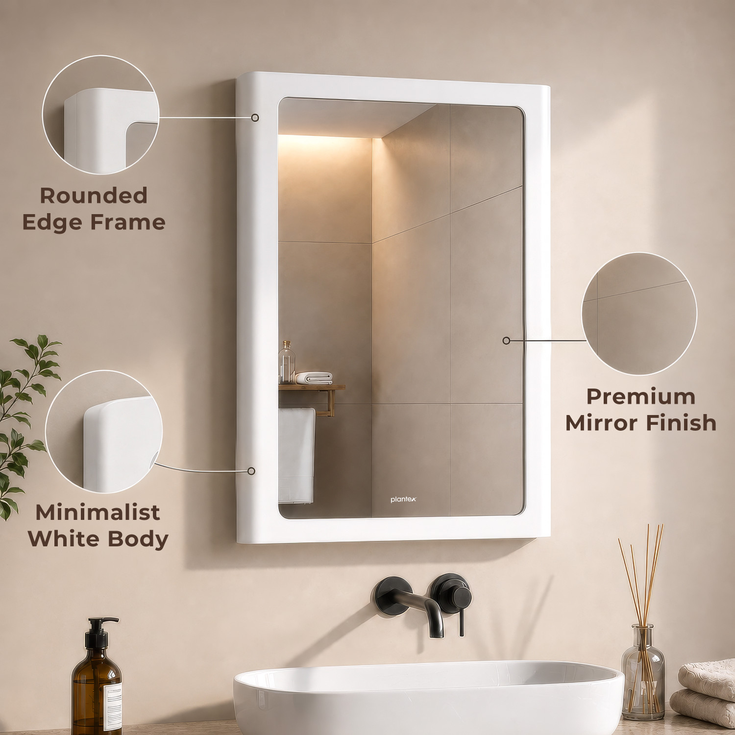 Image of Plantex Mirror with Frame /Looking Glass with ABS Frame /Mirror for Home /Bathroom-18x14 In Bathroom Mirror