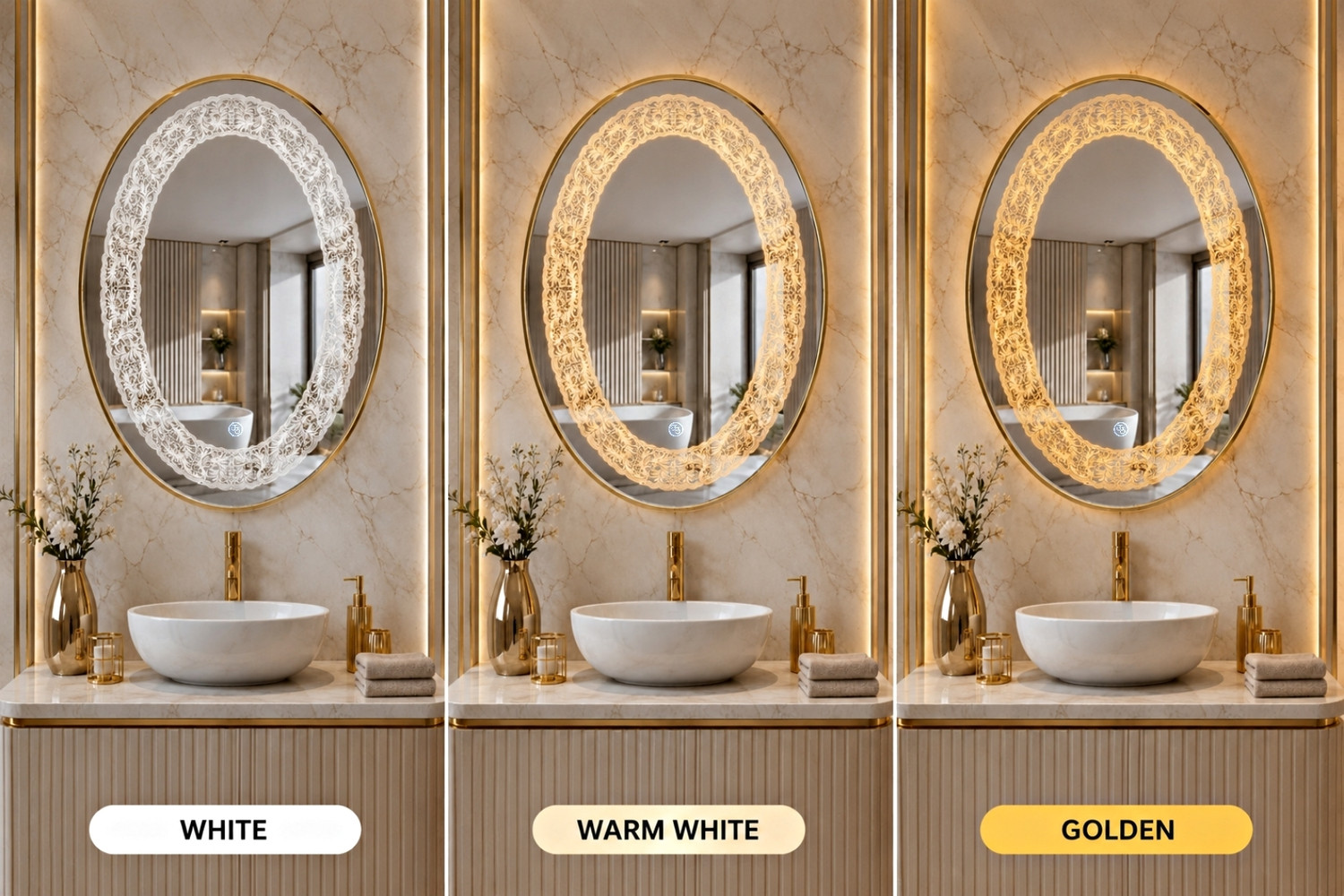 Image of luminatri 18x24 Inch Oval LED Wall Mirror Glass with Touch Sensor Lights Decorative Mirror Bathroom Mirror