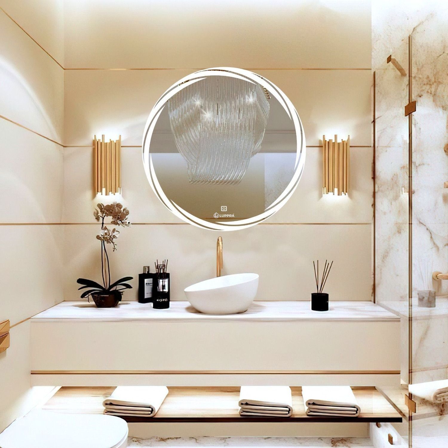 Image of LUPPRA Round 24X24 inch Wall Mounting Mirror with Light Bathroom Mirror