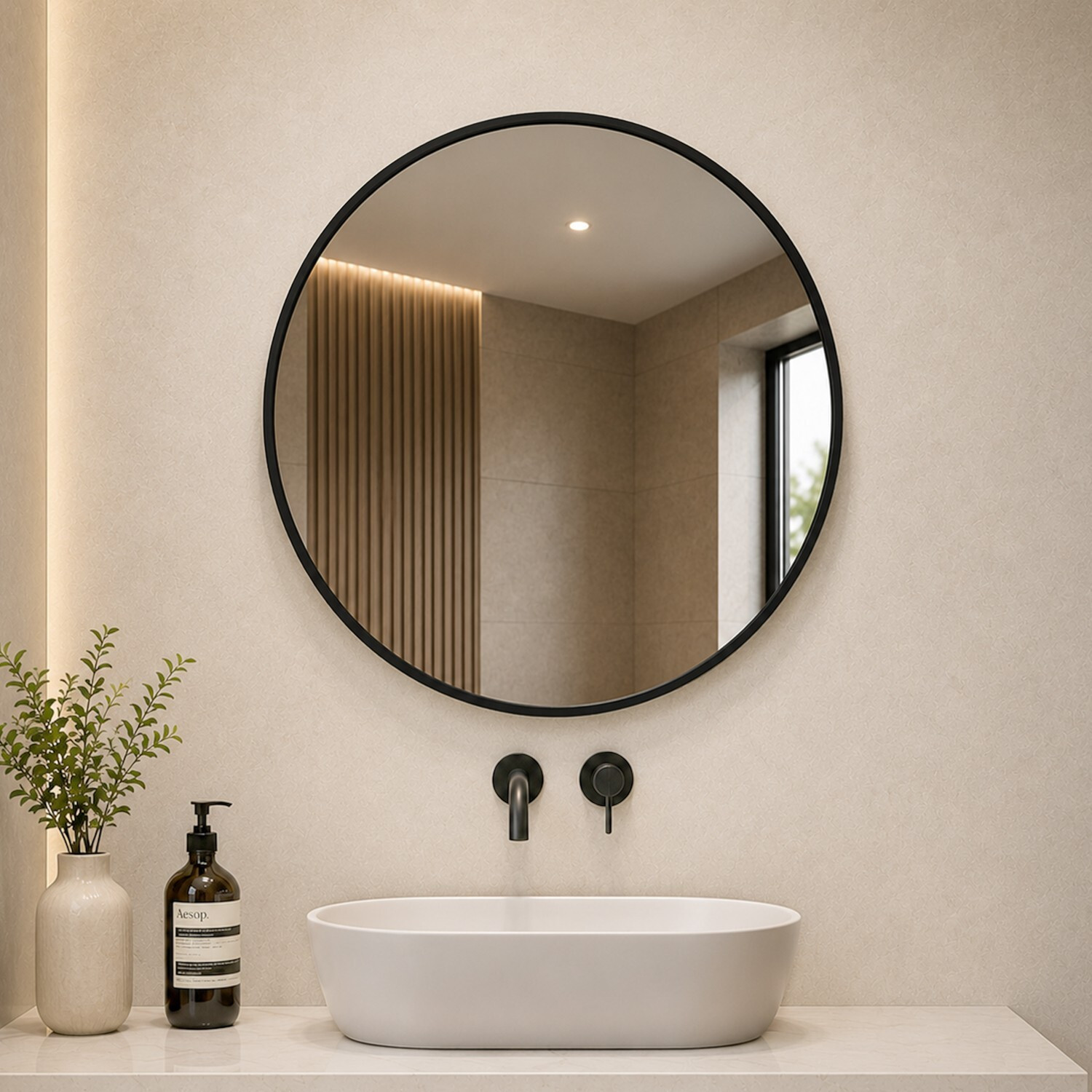 Image of WASSMIST wsmst-mirror-round-20-F Bathroom Mirror (Round Finish : Glossy)