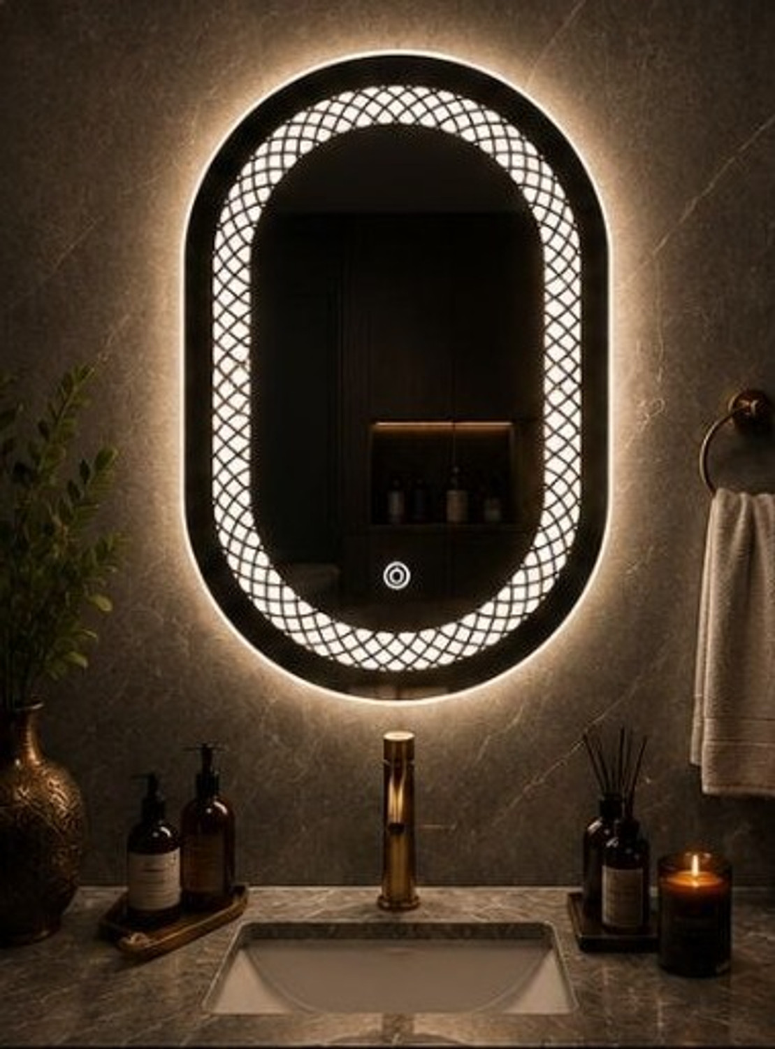 Image of SANIF Capsul cut LED Mirror For Bathroom Size 18x24, Decorative Mirror with Lights Bathroom Mirror