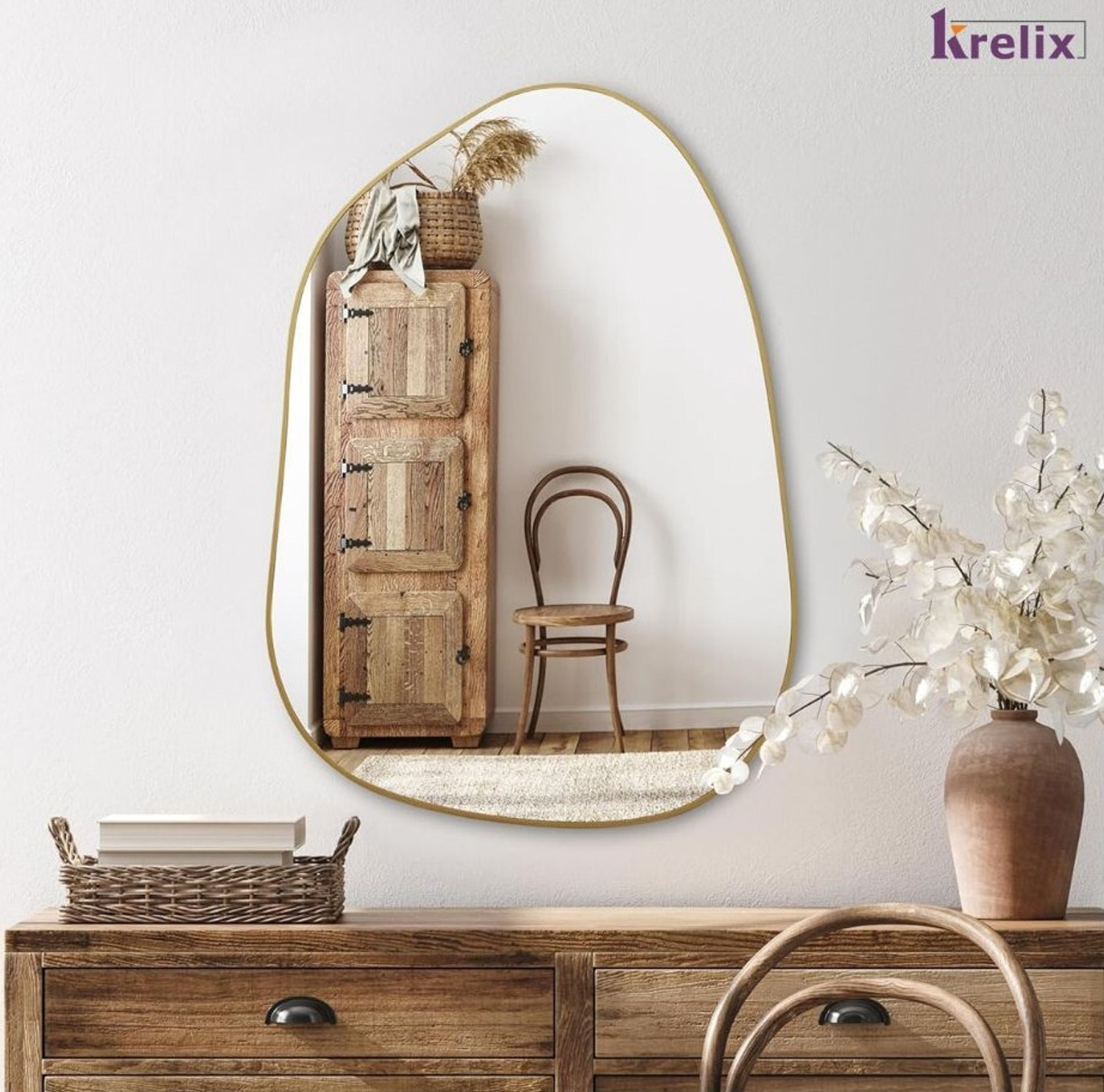 Image of KRELIX 12x18 Wall Mirror - Gold Metal Frame Decorative Mirror