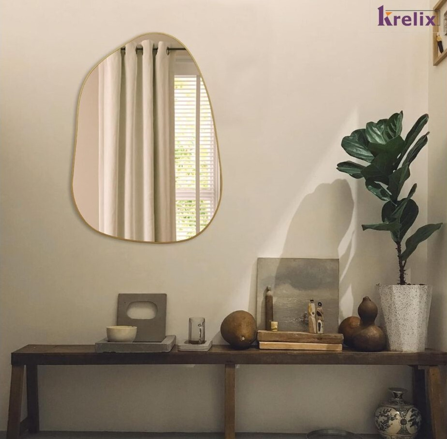 Image of KRELIX 12x18 Wall Mirror - Gold Metal Frame Decorative Mirror