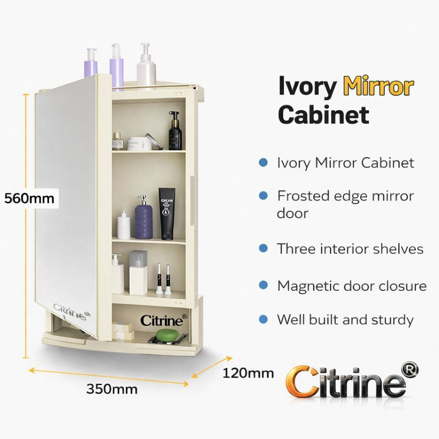 Image of Citrine trong and Heavy Rich Look Storage Cabinet Bathroom Mirror