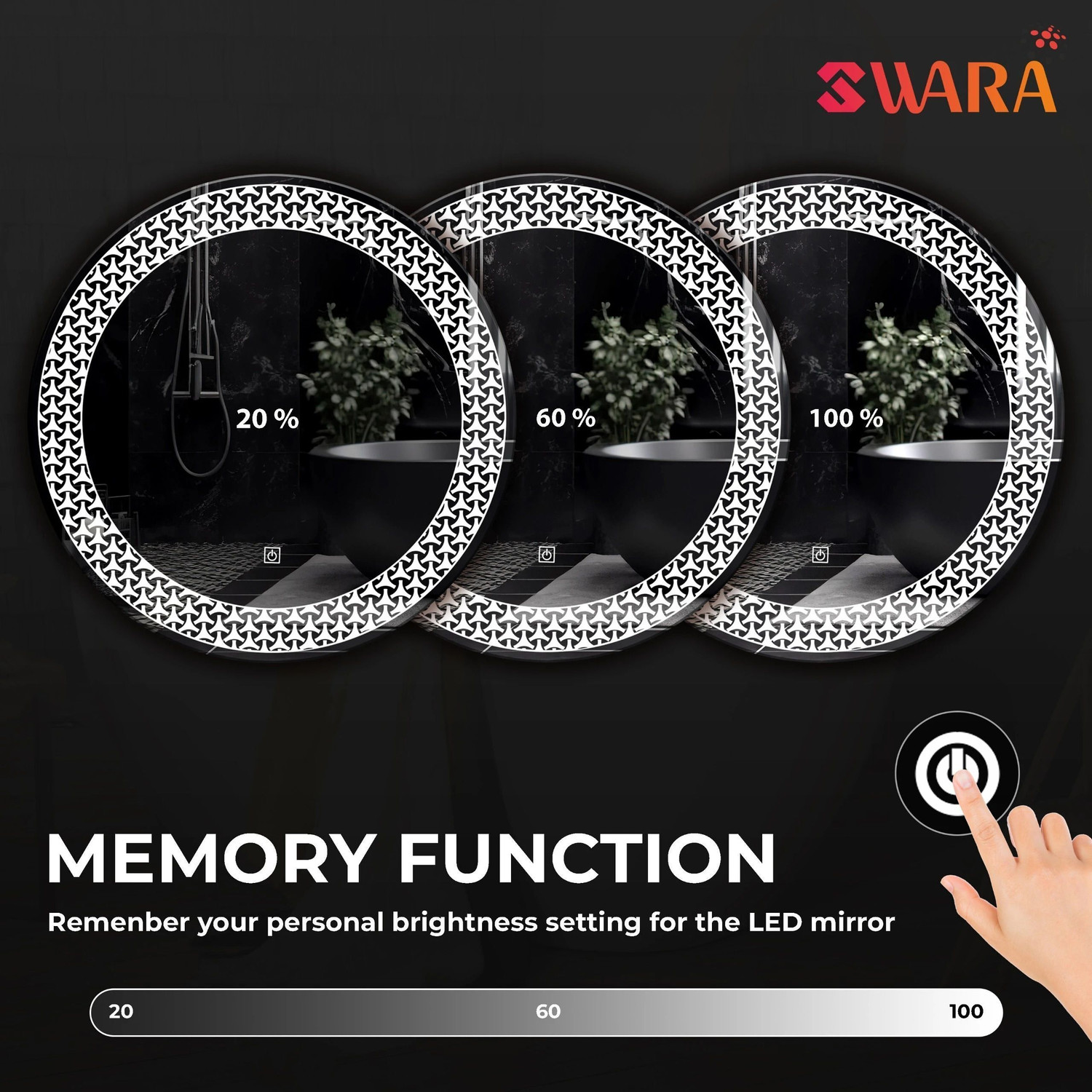 Image of LUPPRA 24x24 Inch Wall-Mounted LED Mirror with Smart Sensor Bathroom Mirror