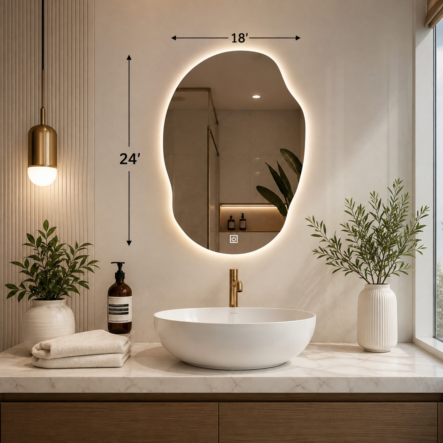 Image of LUPPRA 18x24 Inch Irregular Pebble Shape LED Bathroom Mirror