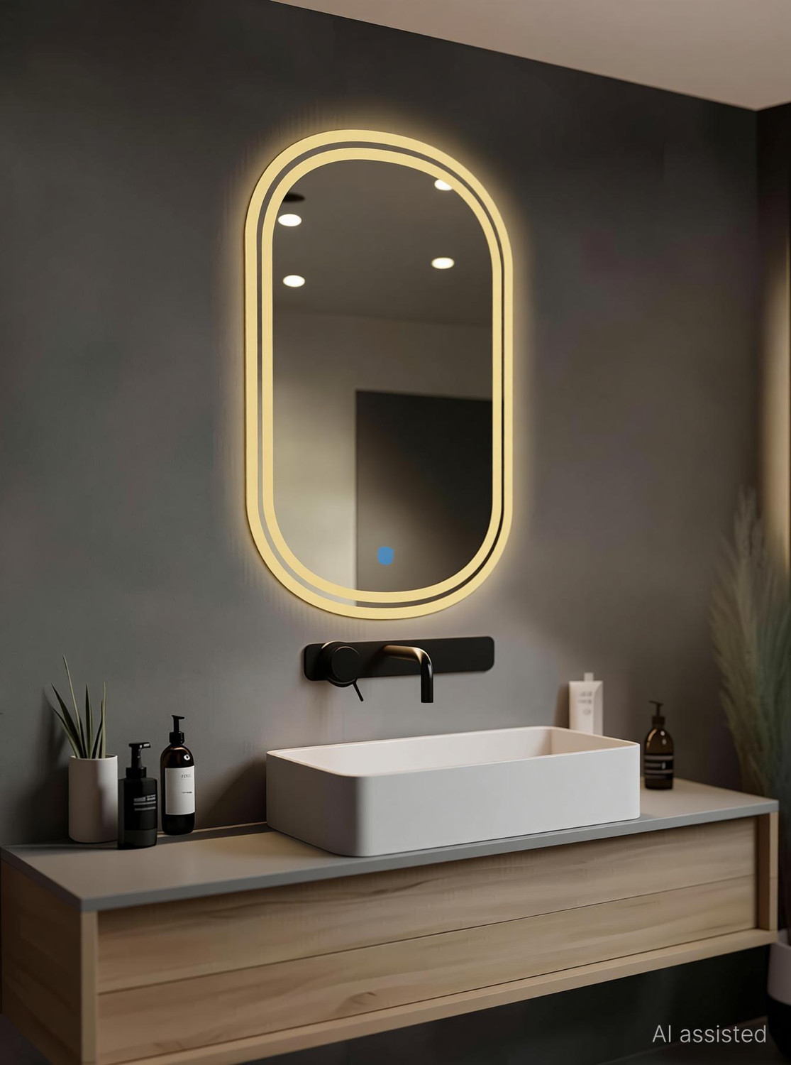 Image of SANIF SHOP Capsul LED Mirror For Bathroom Size 18x24, Decorative Mirror with Lights Bathroom Mirror