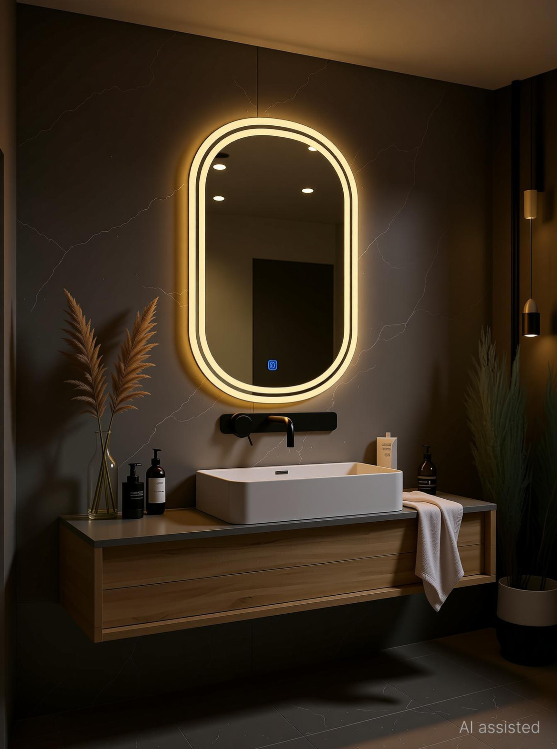 Image of SANIF SHOP Capsul LED Mirror For Bathroom Size 18x24, Decorative Mirror with Lights Bathroom Mirror