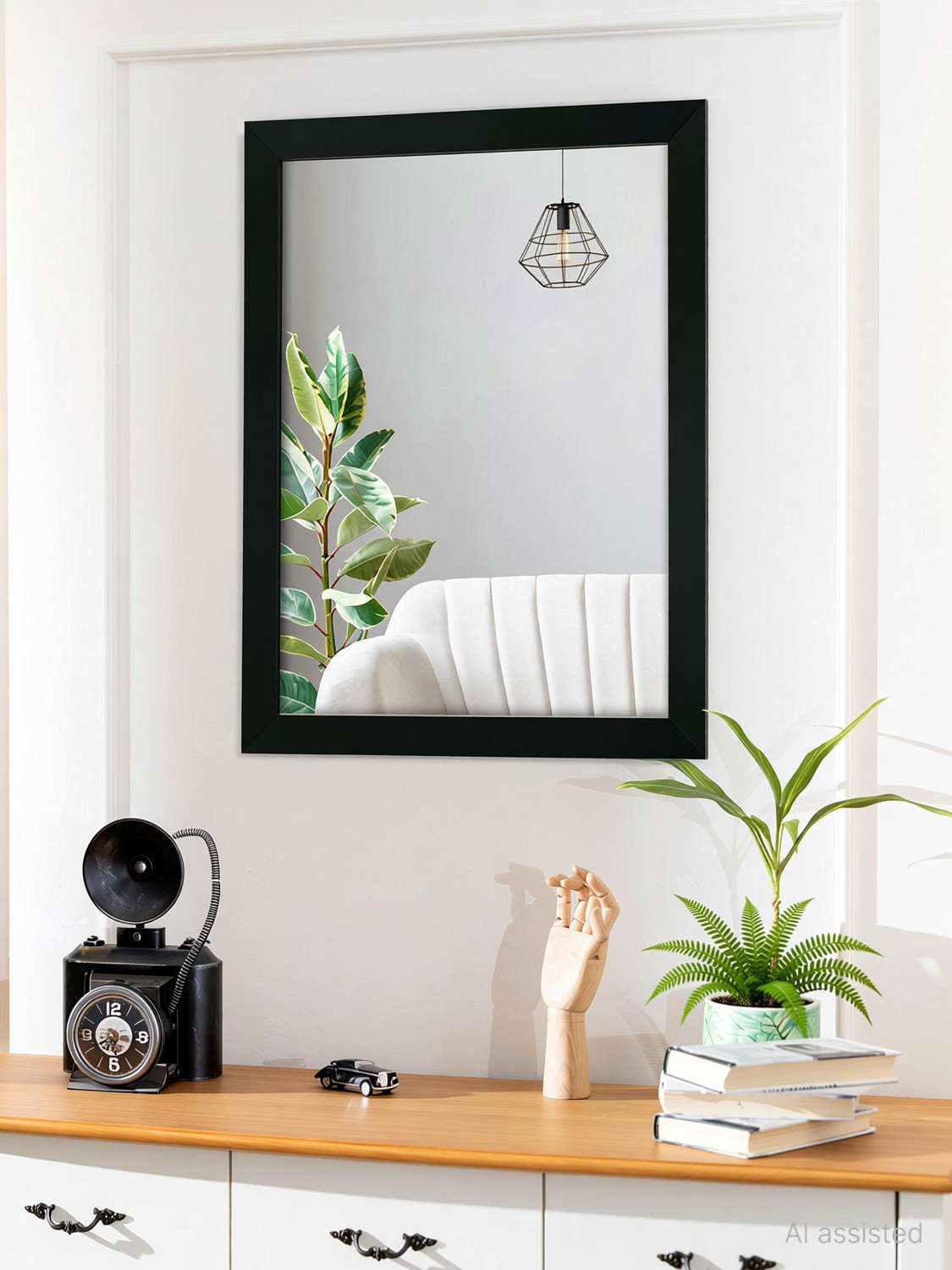 Image of BOSCO Exquisite Wall Mirror for Entryways, Living Room, Bedroom Black 41 X 51cm Decorative Mirror