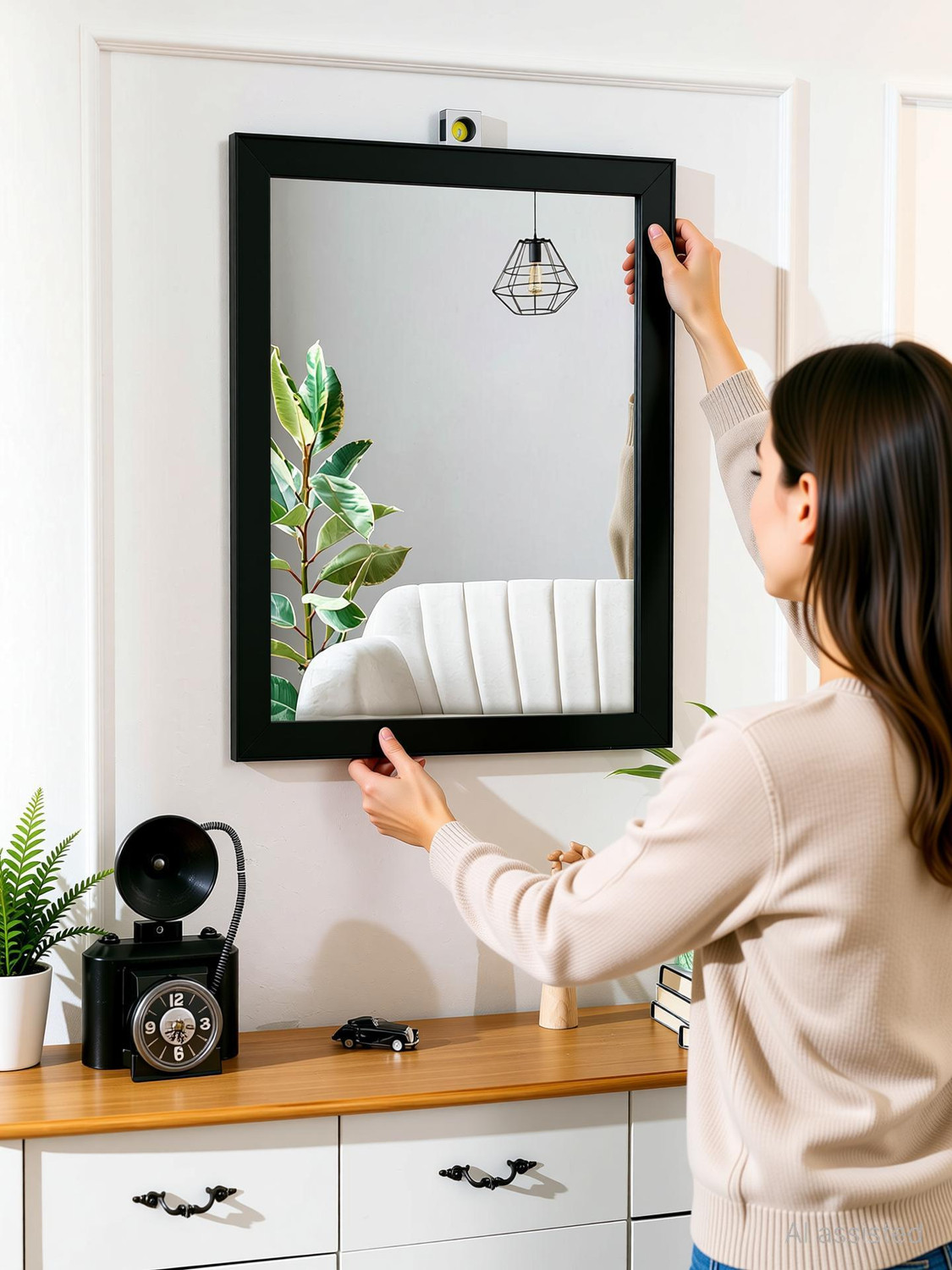 Image of BOSCO Exquisite Wall Mirror for Entryways, Living Room, Bedroom Black 41 X 51cm Decorative Mirror