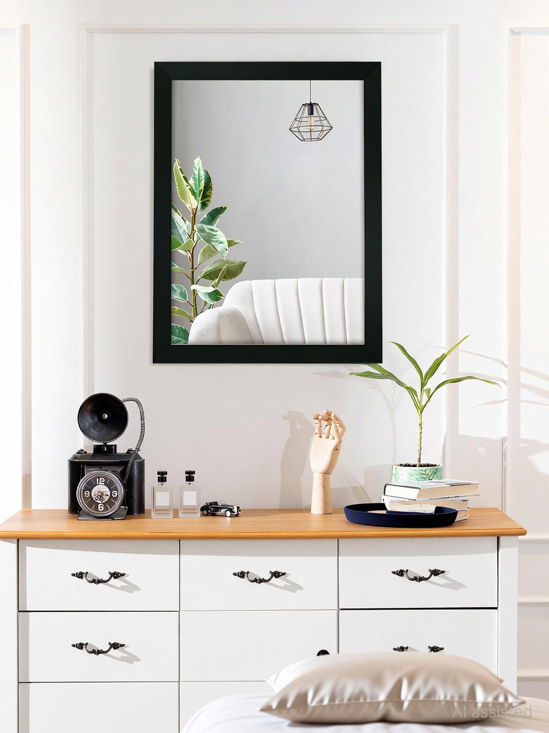 Image of BOSCO Exquisite Wall Mirror for Entryways, Living Room, Bedroom Black 41 X 51cm Decorative Mirror