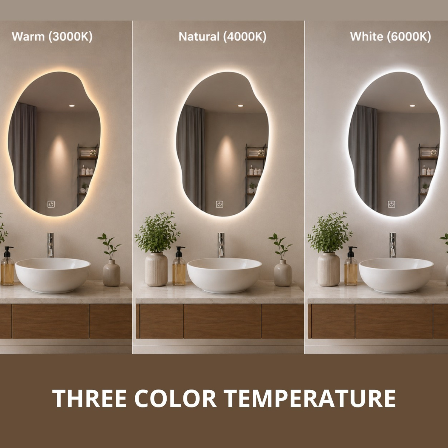 Image of LUPPRA 18x24 Inch Irregular Pebble Shape LED Bathroom Mirror