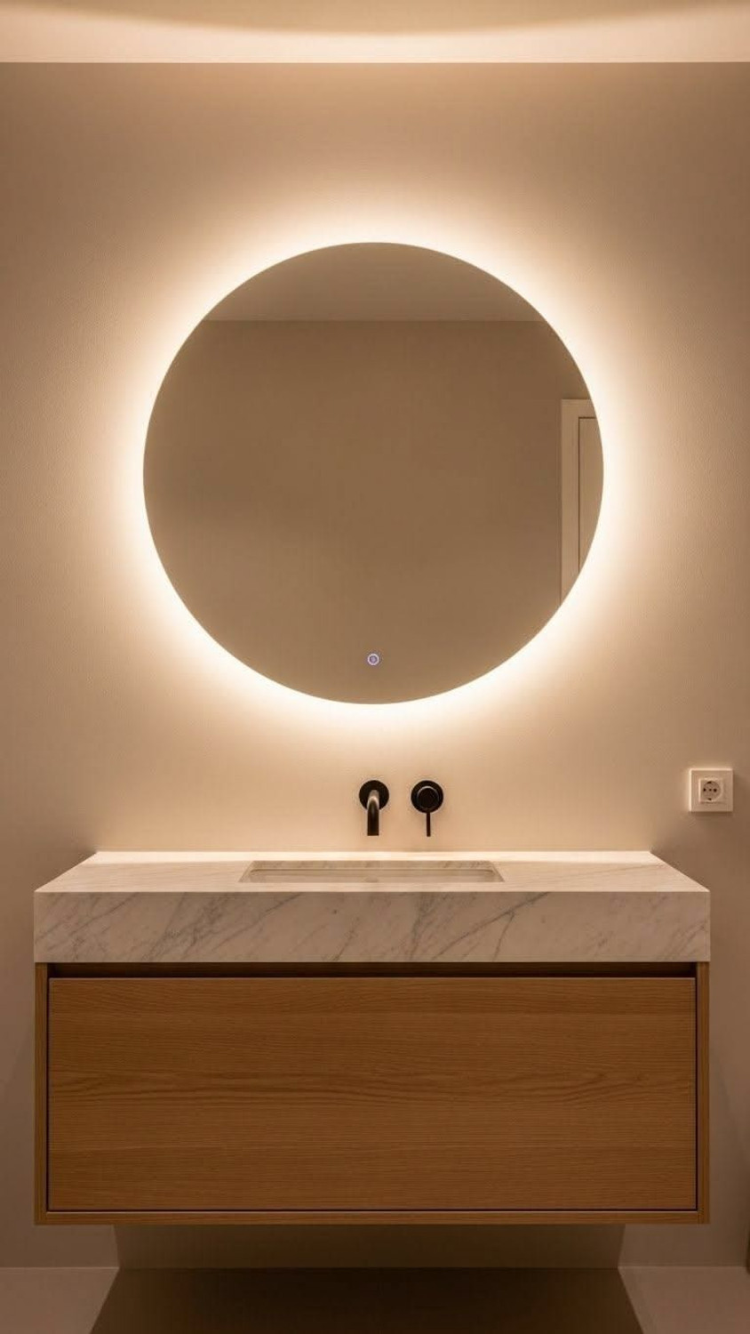 Image of GlassDarshan 24*24 Inch Led Mirror With Sencer. Lighted Mirror (Round)