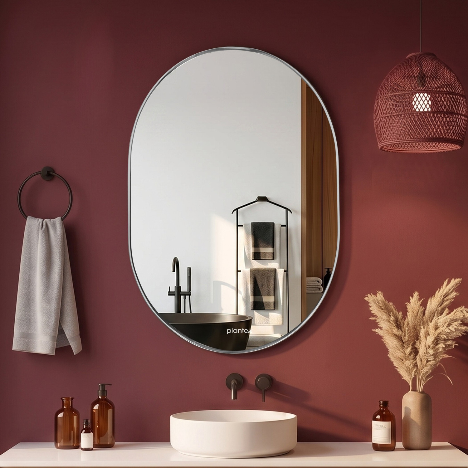 Image of Plantex Bathroom Mirror /Wall Mounted Mirror for Bedroom /Living Room /Wash Basin-(18x12in) Bathroom Mirror