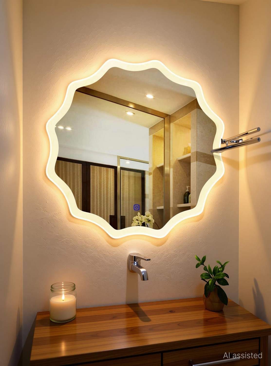 Image of ARC homes & memorials 3D Modern Designed Circular Wall Mounted 24*24 inch & triple light Lighted Mirror