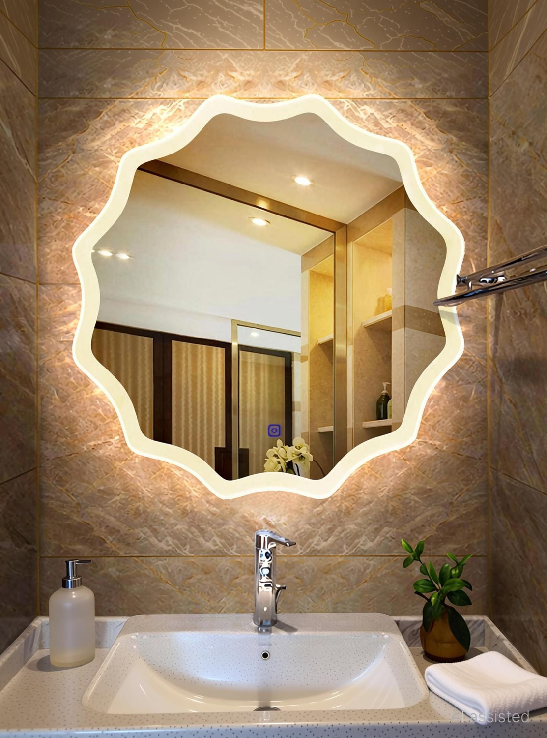 Image of ARC homes & memorials 3D Modern Designed Circular Wall Mounted 24*24 inch & triple light Lighted Mirror