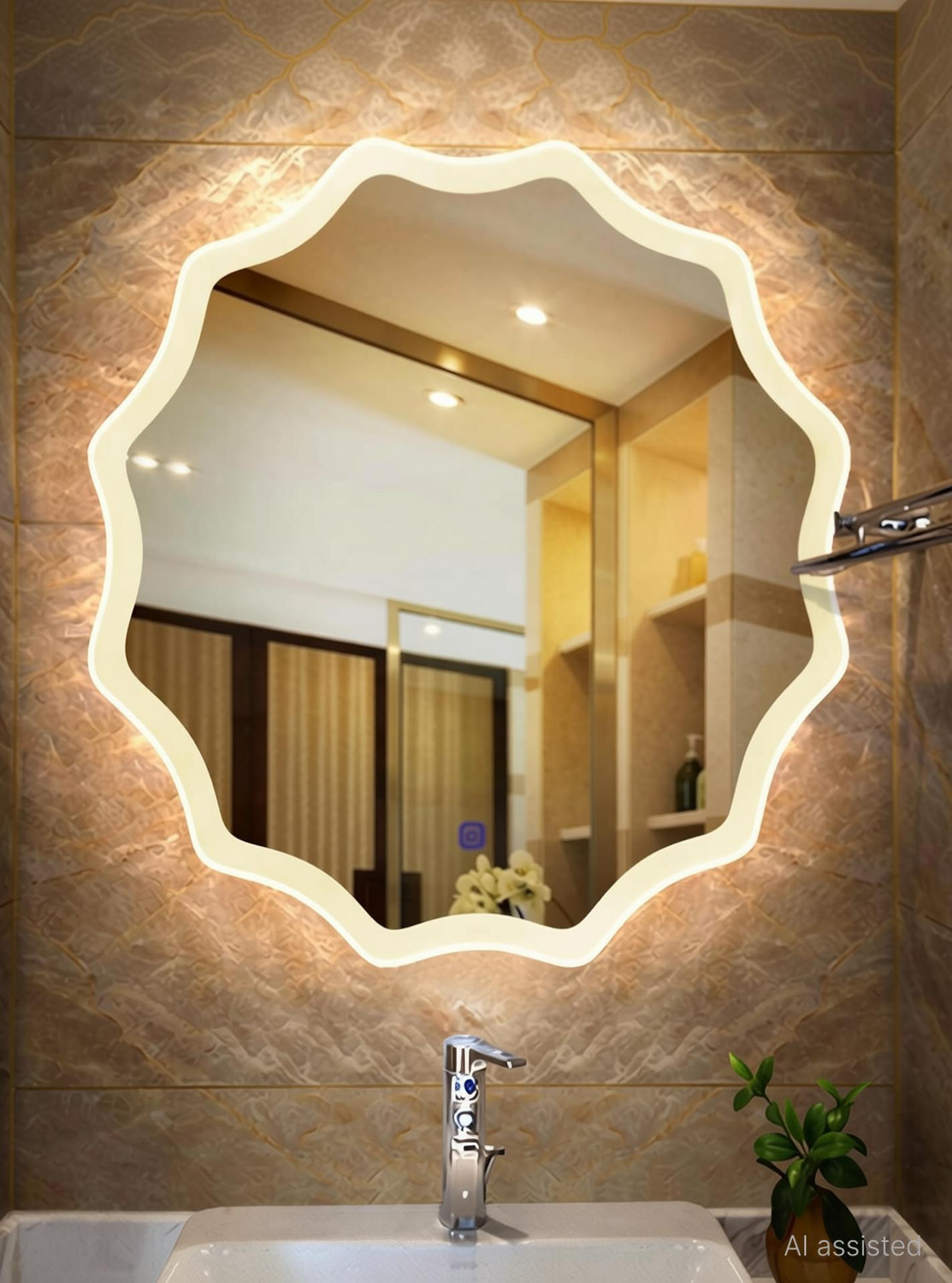 Image of ARC homes & memorials 3D Modern Designed Circular Wall Mounted 24*24 inch & triple light Lighted Mirror