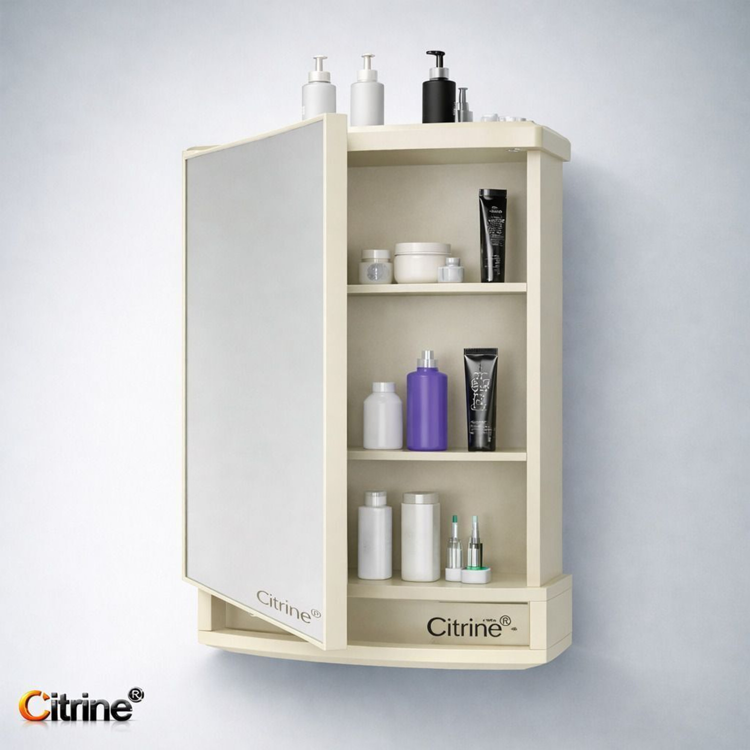 Image of Citrine trong and Heavy Rich Look Storage Cabinet Bathroom Mirror