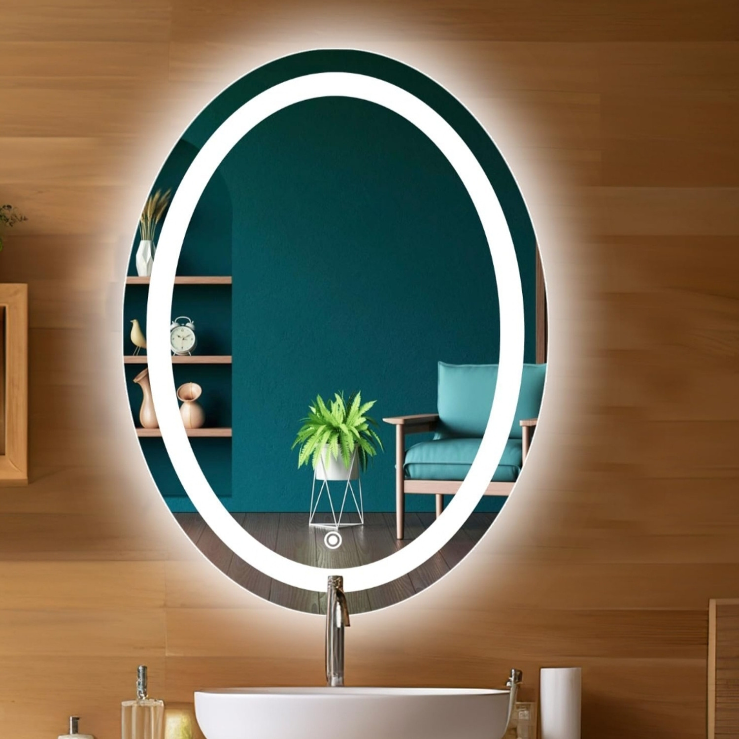 Image of Vitrysto 18*24 Oval Primium High Quality Led Mirror Lighted Mirror