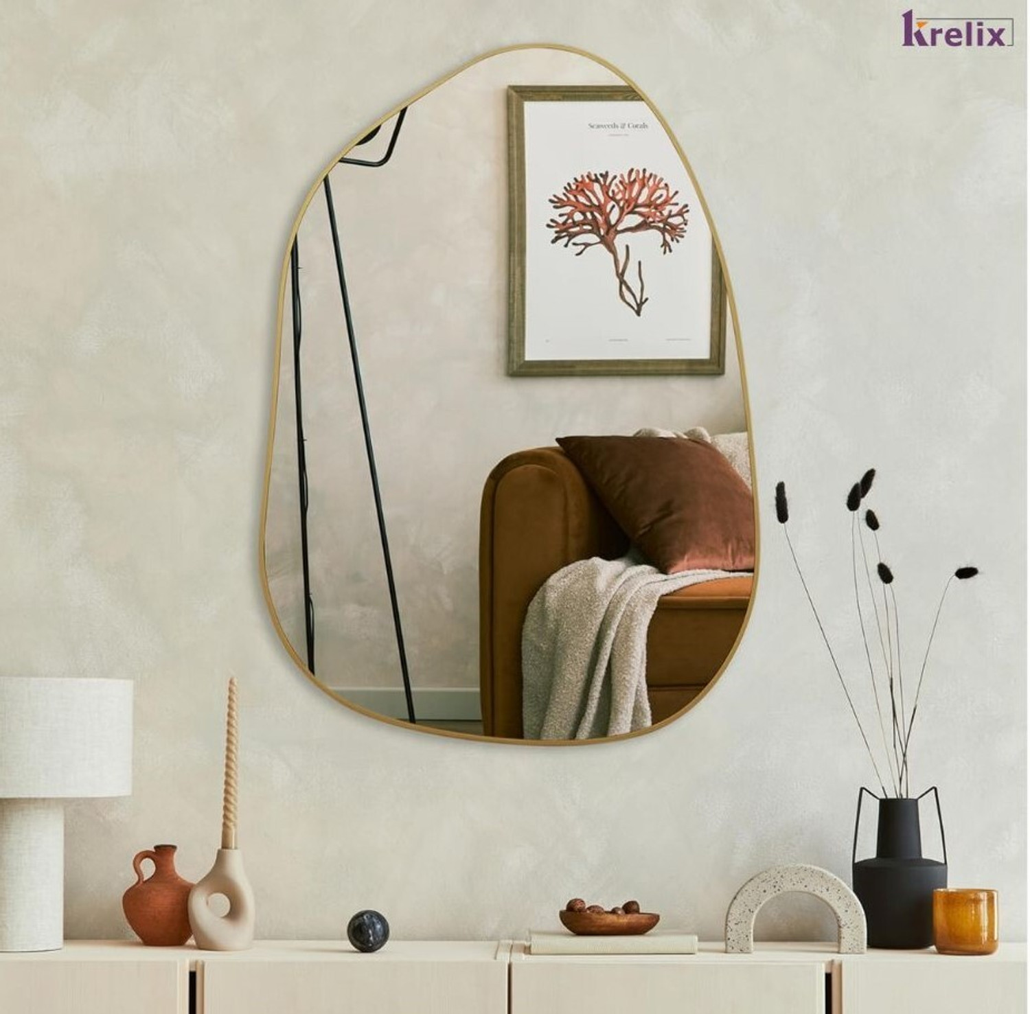 Image of KRELIX 12x18 Wall Mirror - Gold Metal Frame Decorative Mirror