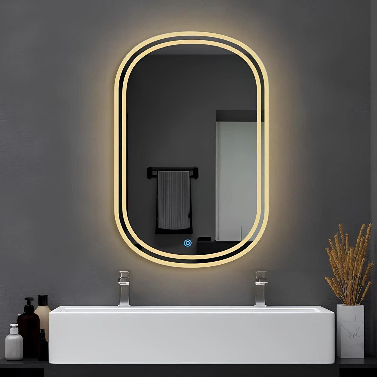 Image of SANIF SHOP Capsul LED Mirror For Bathroom Size 18x24, Decorative Mirror with Lights Bathroom Mirror
