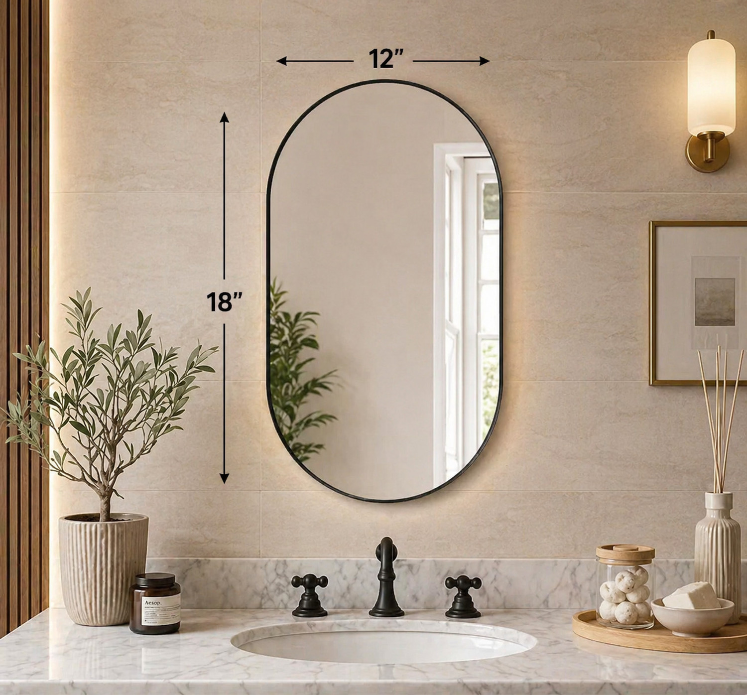 Image of Flipkart Perfect Homes 12 X 18 Inches Frameless Decorative Capsule Wall Mount Mirror Bathroom Mirror